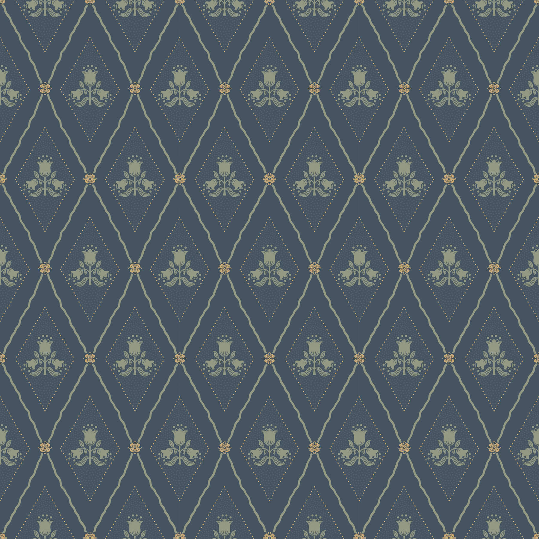 alma-navy-diamond-floral-wallpaper-york-wallcoverings-4201-48033 - York Wallcoverings Papel pintado