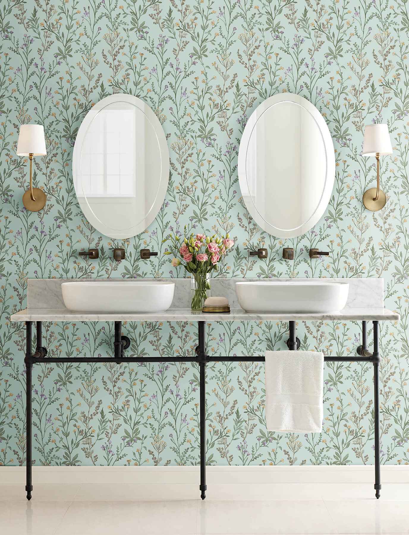 laverne-aquamarine-wildflowers-wallpaper-york-wallcoverings-4191-83018 - York Wallcoverings Papel pintado