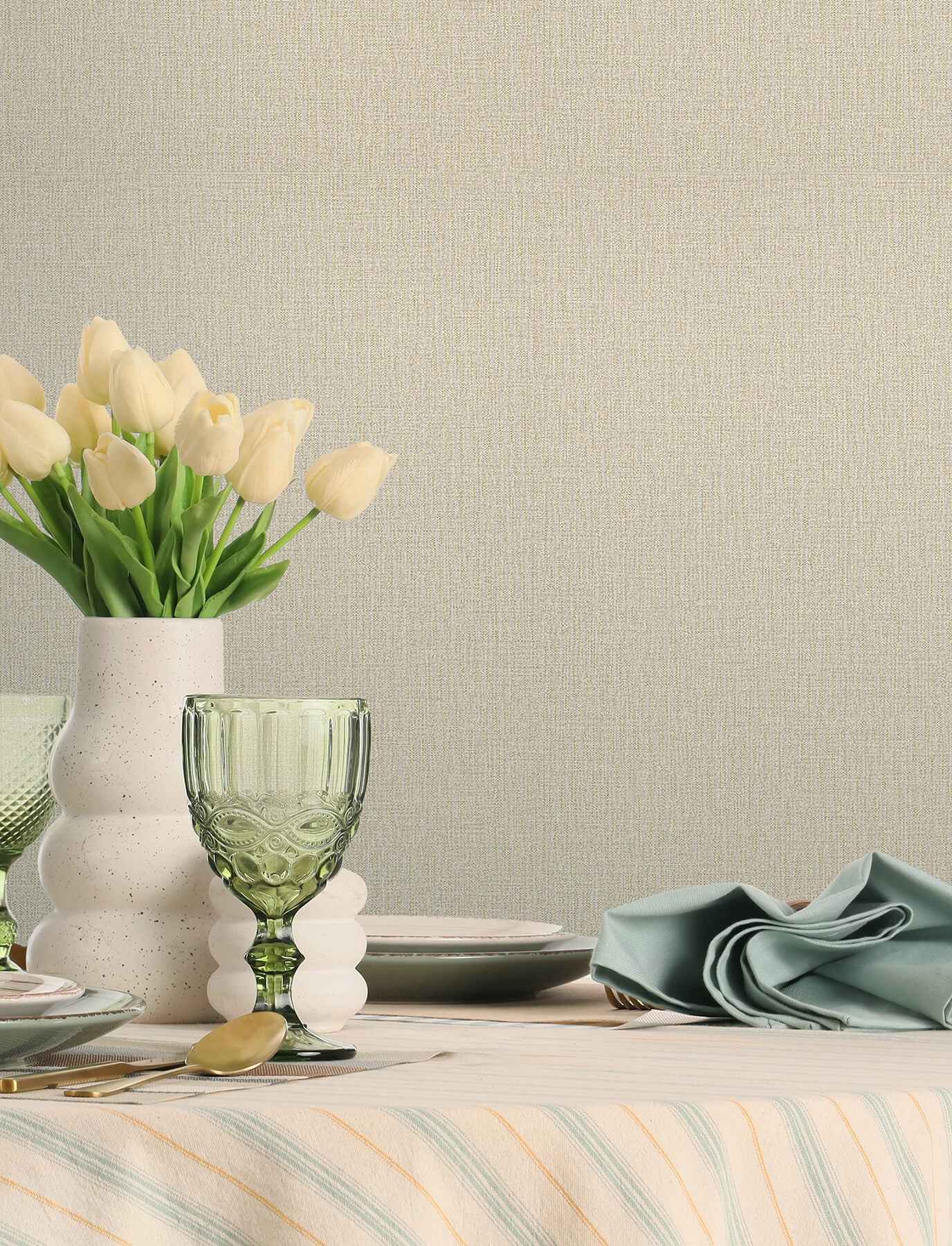 Sonia Beige Faux Linen Wallpaper - York Wallcoverings - 4191-83035 - York Wallcoverings Wallpaper