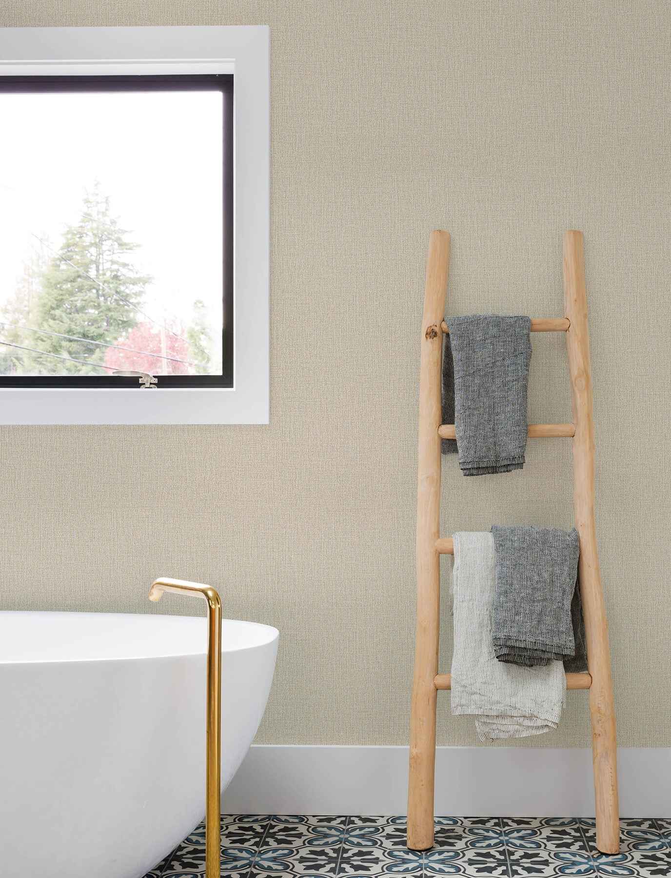 Sonia Beige Faux Linen Wallpaper - York Wallcoverings - 4191-83035 - York Wallcoverings Wallpaper