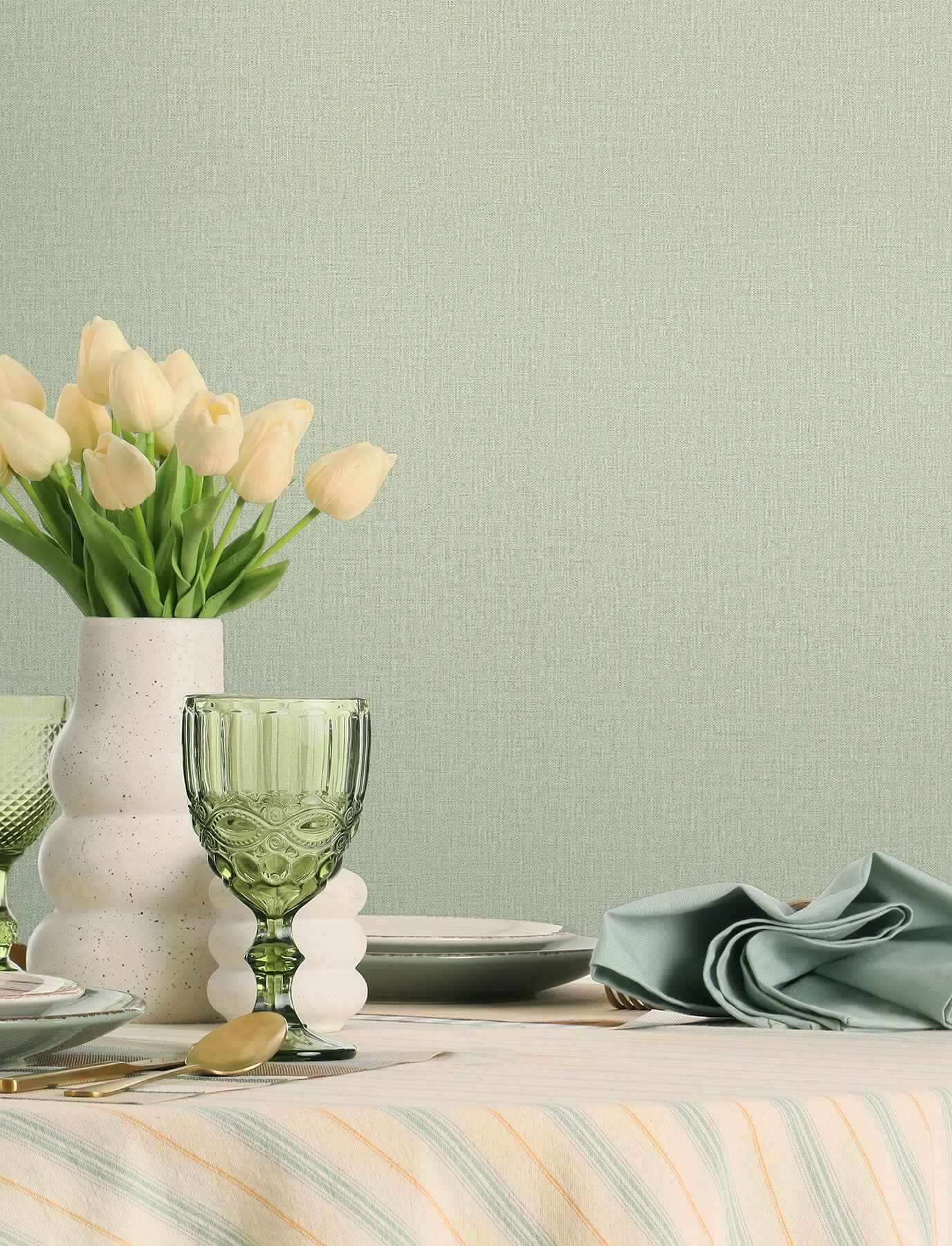 Sonia Light Green Faux Linen Wallpaper - York Wallcoverings - 4191-83036