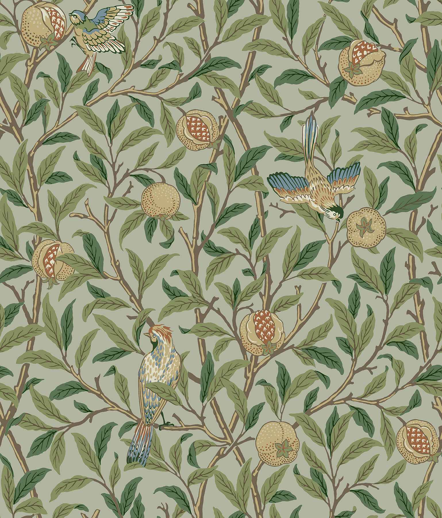 Bird and Pomegranate Bayleaf and Forest - York Wallcoverings - MCS6592 - York Wallcoverings Wallpaper