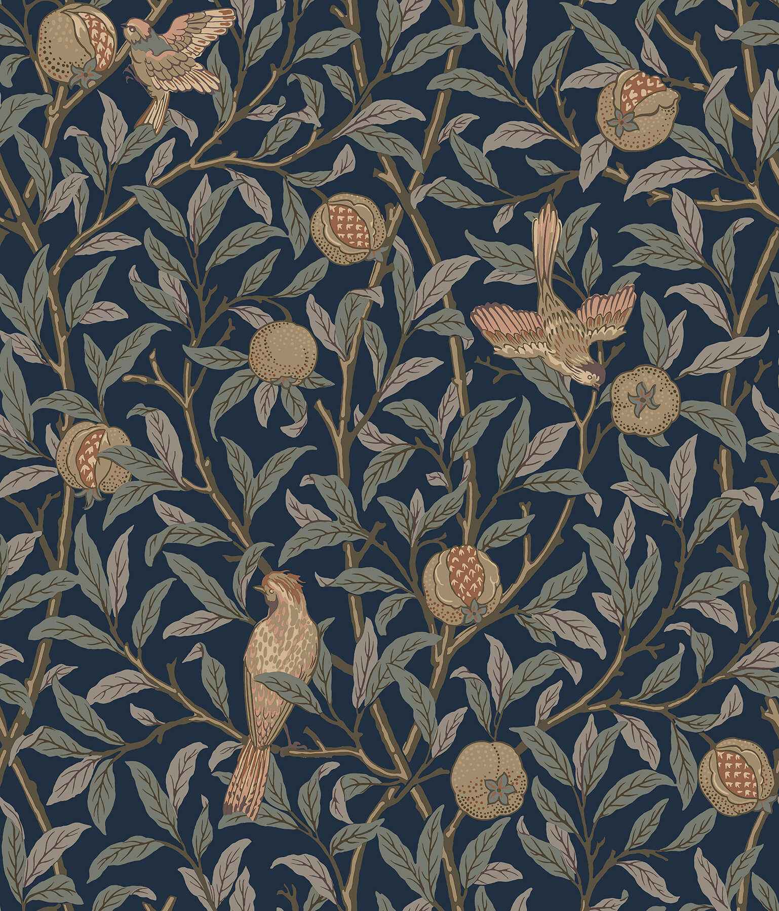Bird and Pomegranate Indigo Peel and Stick Wallpaper - York Wallcoverings - MCS6590 - York Wallcoverings Wallpaper