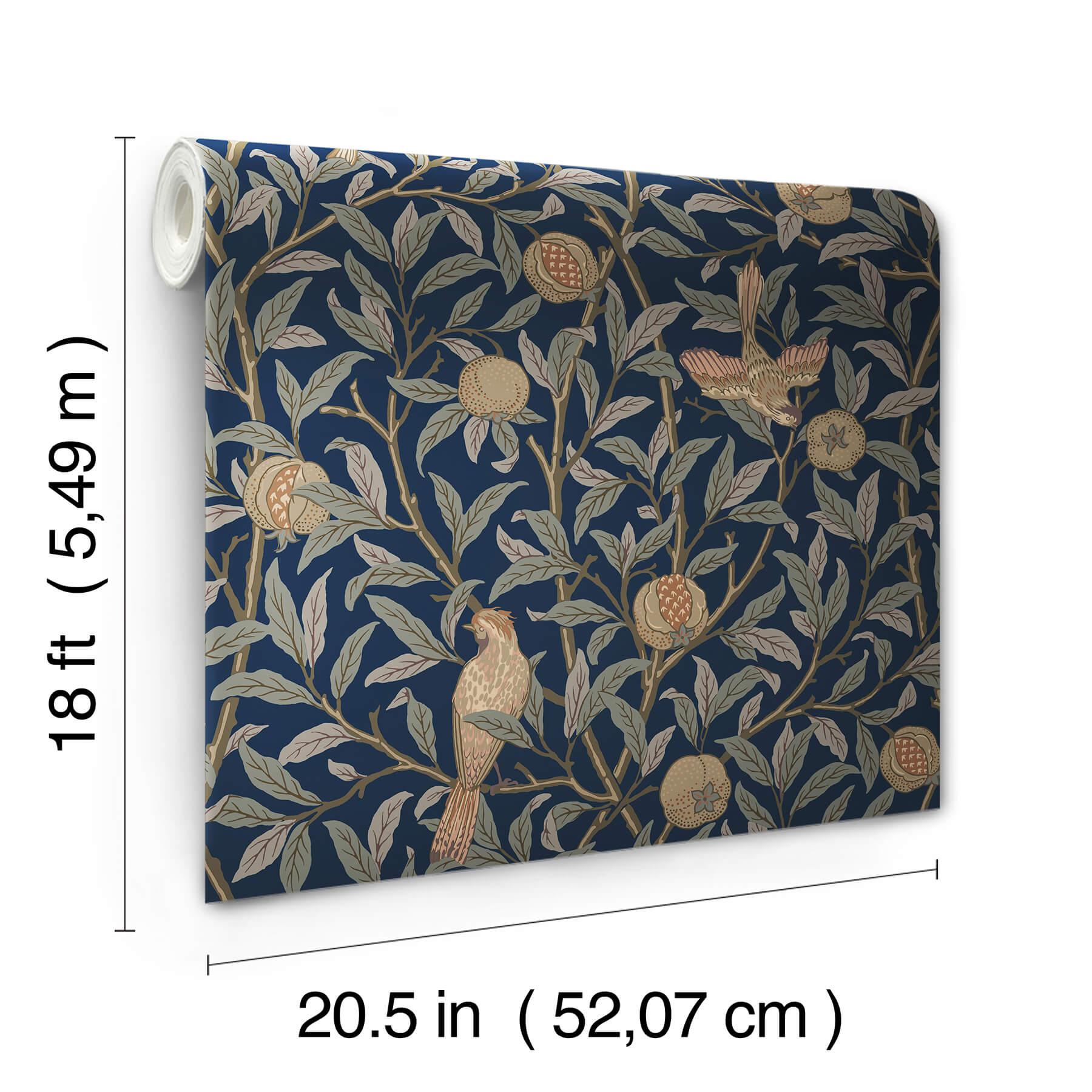 bird-and-pomegranate-indigo-peel-and-stick-wallpaper-york-wallcoverings-mcs6590 - York Wallcoverings Wallpaper