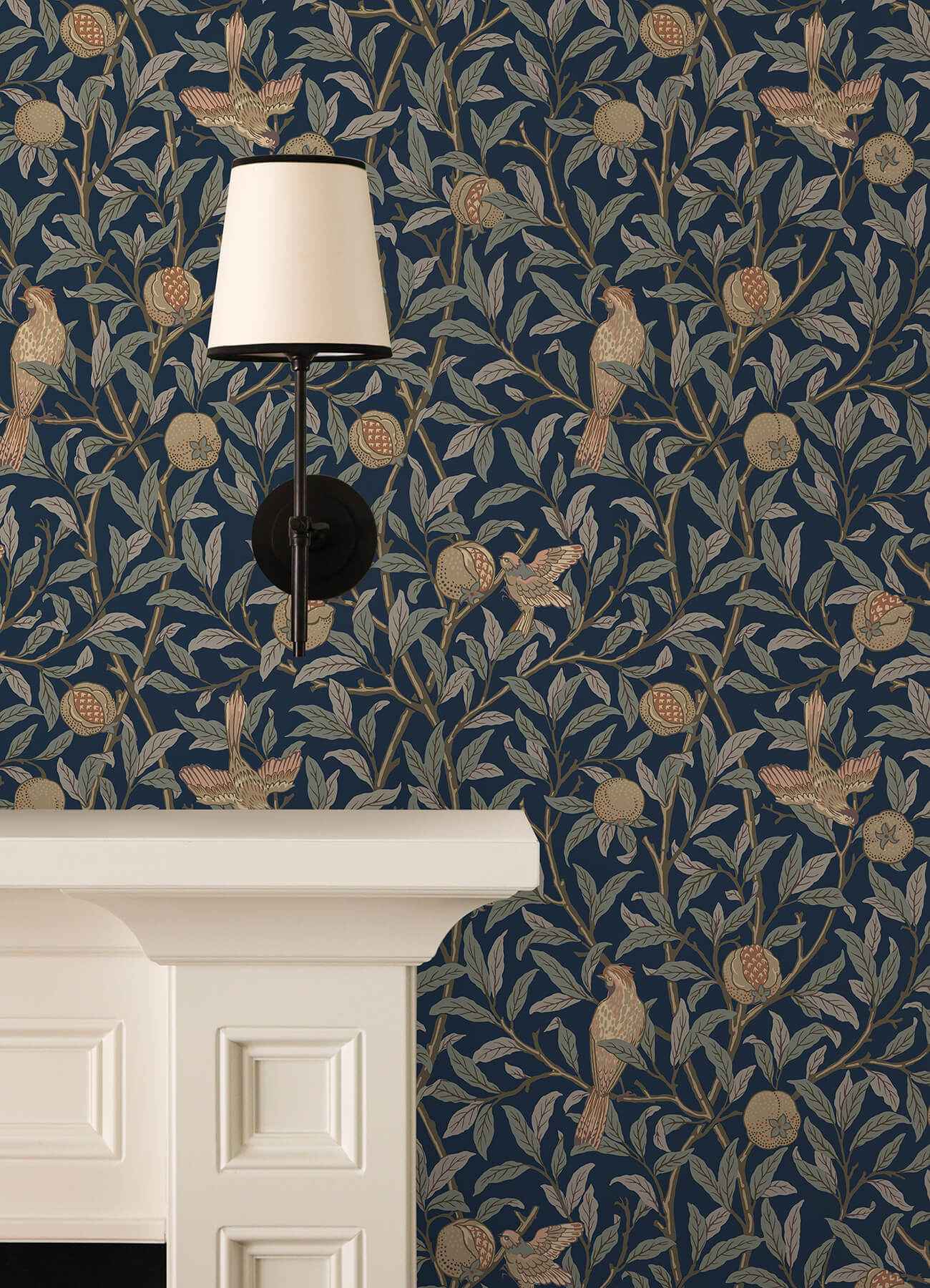 Bird and Pomegranate Indigo Peel and Stick Wallpaper - York Wallcoverings - MCS6590 - York Wallcoverings Wallpaper