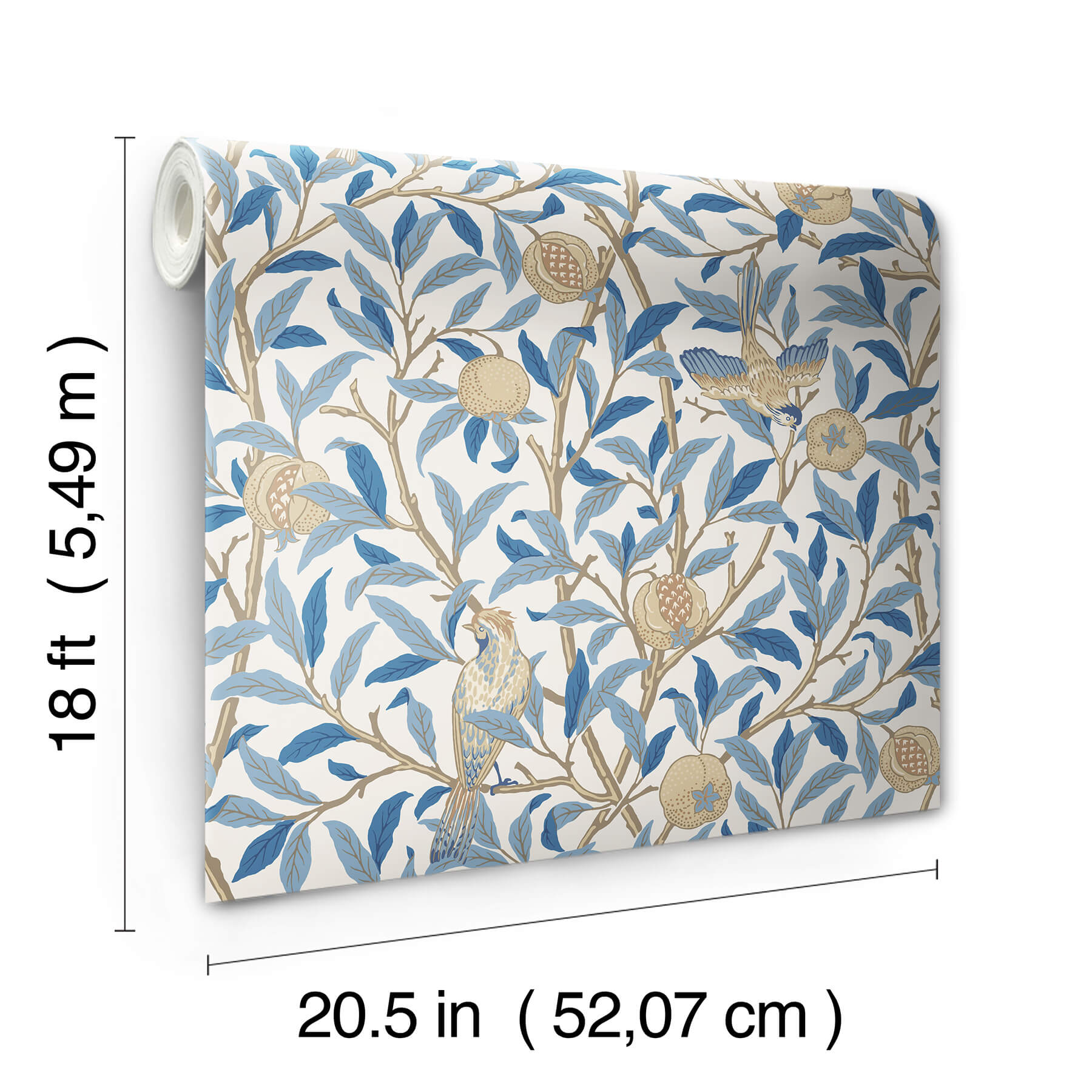 bird-and-pomegranate-woad-peel-and-stick-wallpaper-york-wallcoverings-mcs6591 - York Wallcoverings Wallpaper