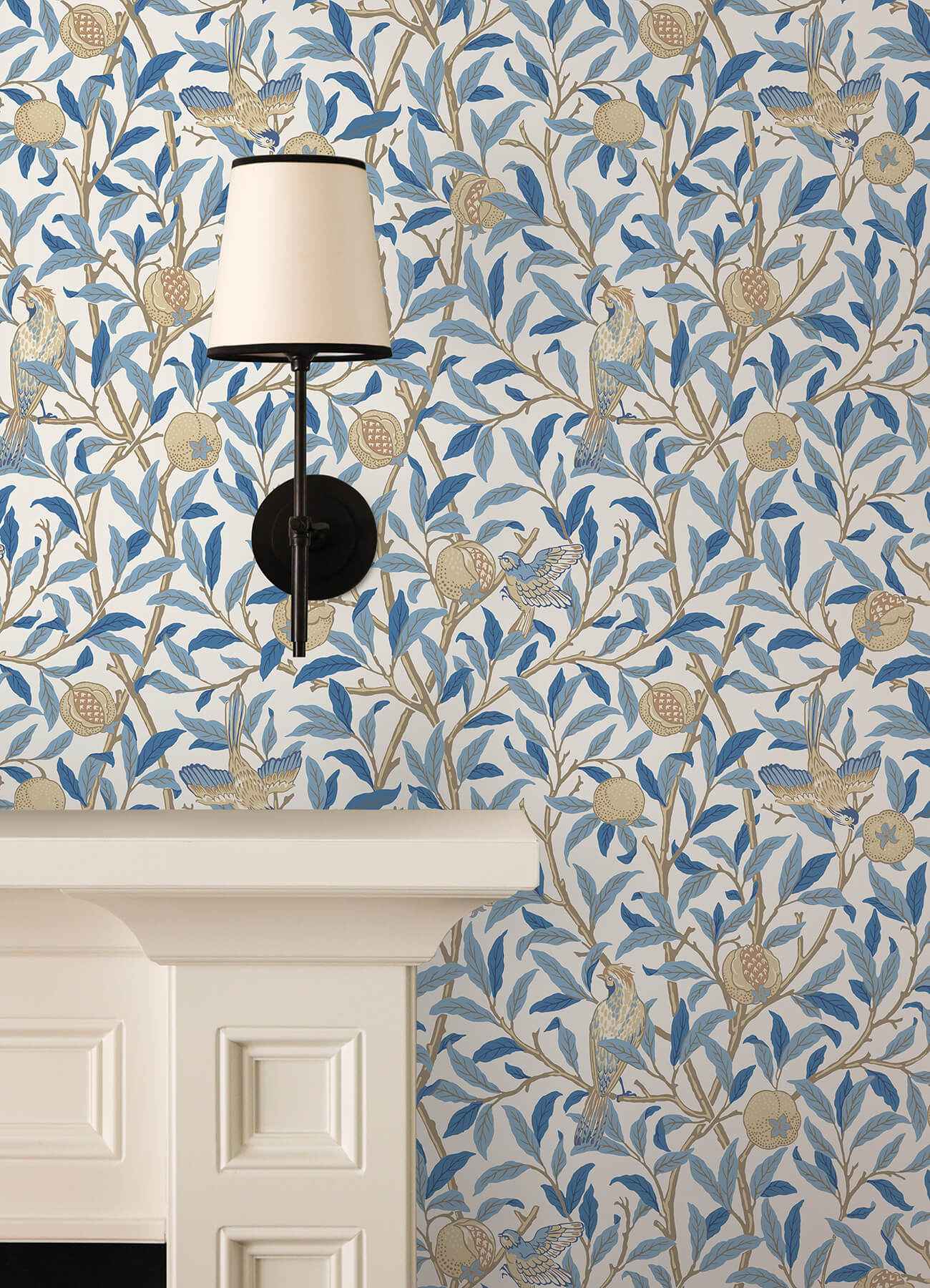 Bird and Pomegranate Woad Peel and Stick Wallpaper - York Wallcoverings - MCS6591 - York Wallcoverings Wallpaper