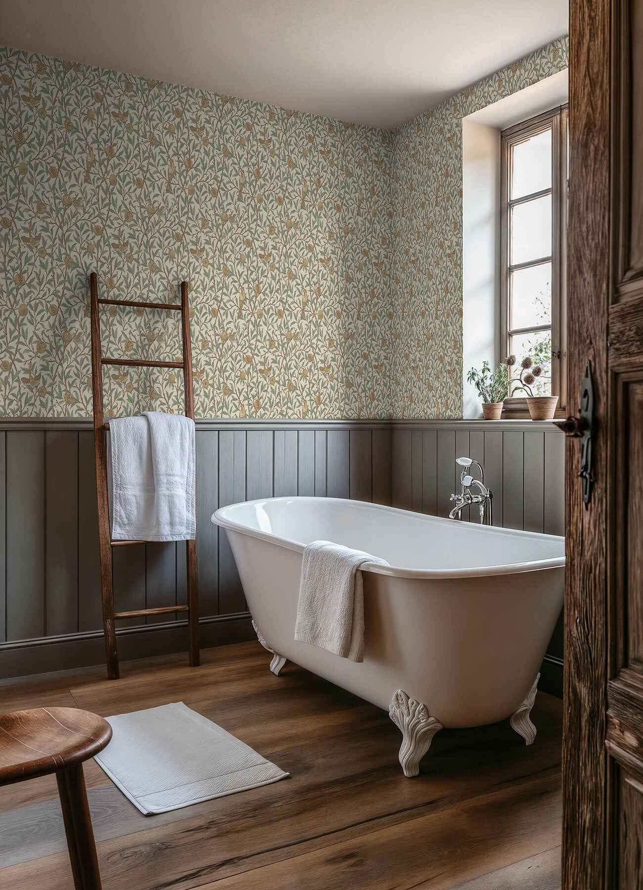Bird and Pomegranate Linen and Sage Peel and Stick Wallpaper - York Wallcoverings - MCS6593 - York Wallcoverings Wallpaper