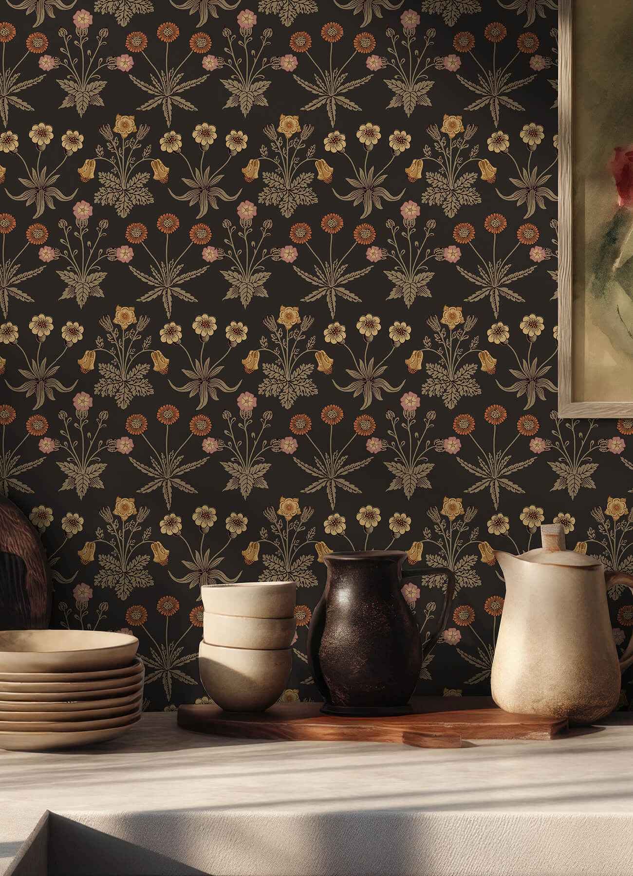 Daisy Chocolate and Paprika Peel and Stick Wallpaper - York Wallcoverings - MCS6598 - York Wallcoverings Wallpaper