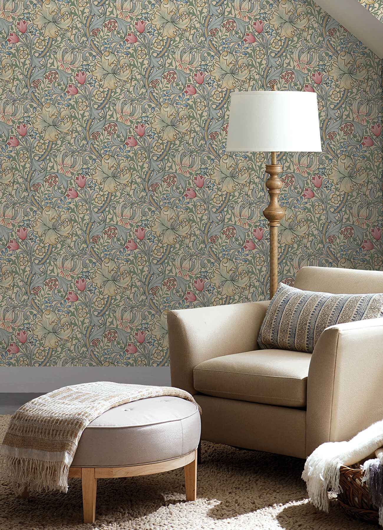 Golden Lily Linen Peel and Stick Wallpaper - York Wallcoverings - MCS6600 - York Wallcoverings Wallpaper