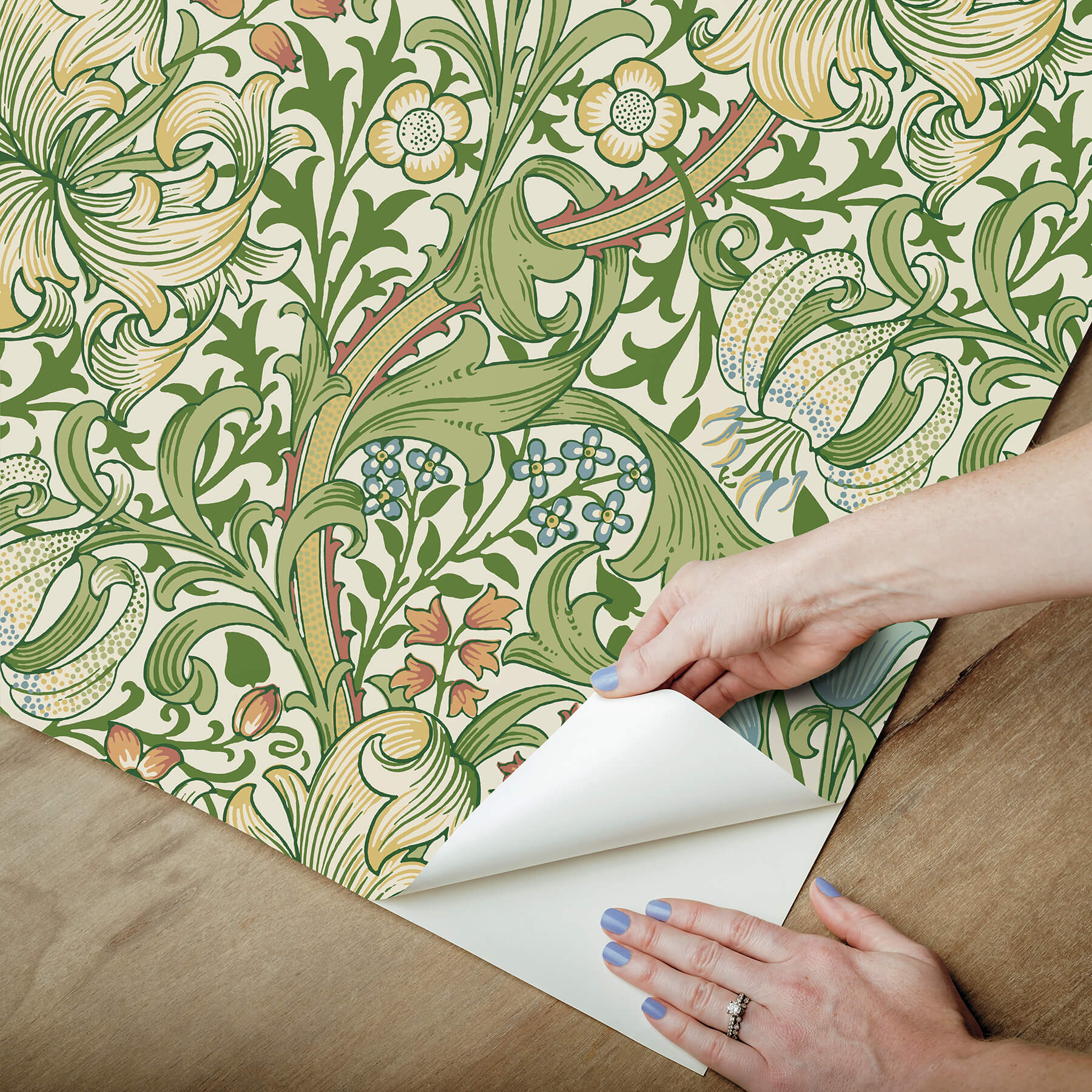 golden-lily-boughs-green-peel-and-stick-wallpaper-york-wallcoverings-mcs6601 - York Wallcoverings Wallpaper