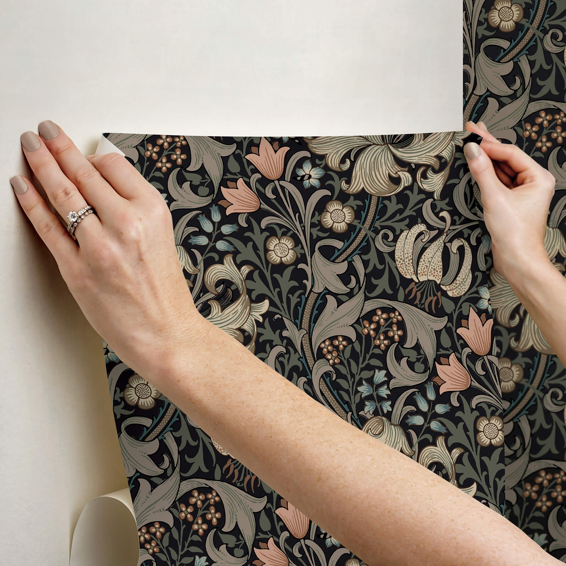 golden-lily-charcoal-and-coral-peel-and-stick-wallpaper-york-wallcoverings-mcs6603 - York Wallcoverings Wallpaper