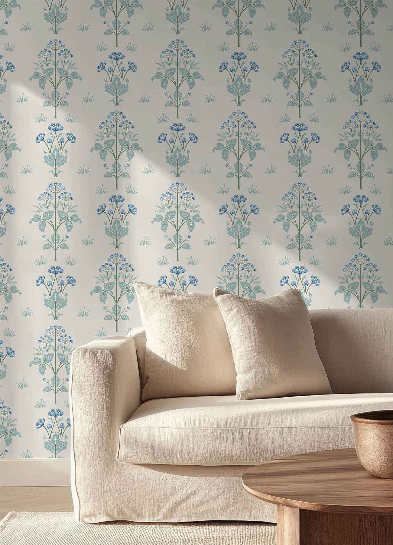 Meadow Sweet Chalk and Wedgwood Peel and Stick Wallpaper - York Wallcoverings - MCS6605 - York Wallcoverings Wallpaper