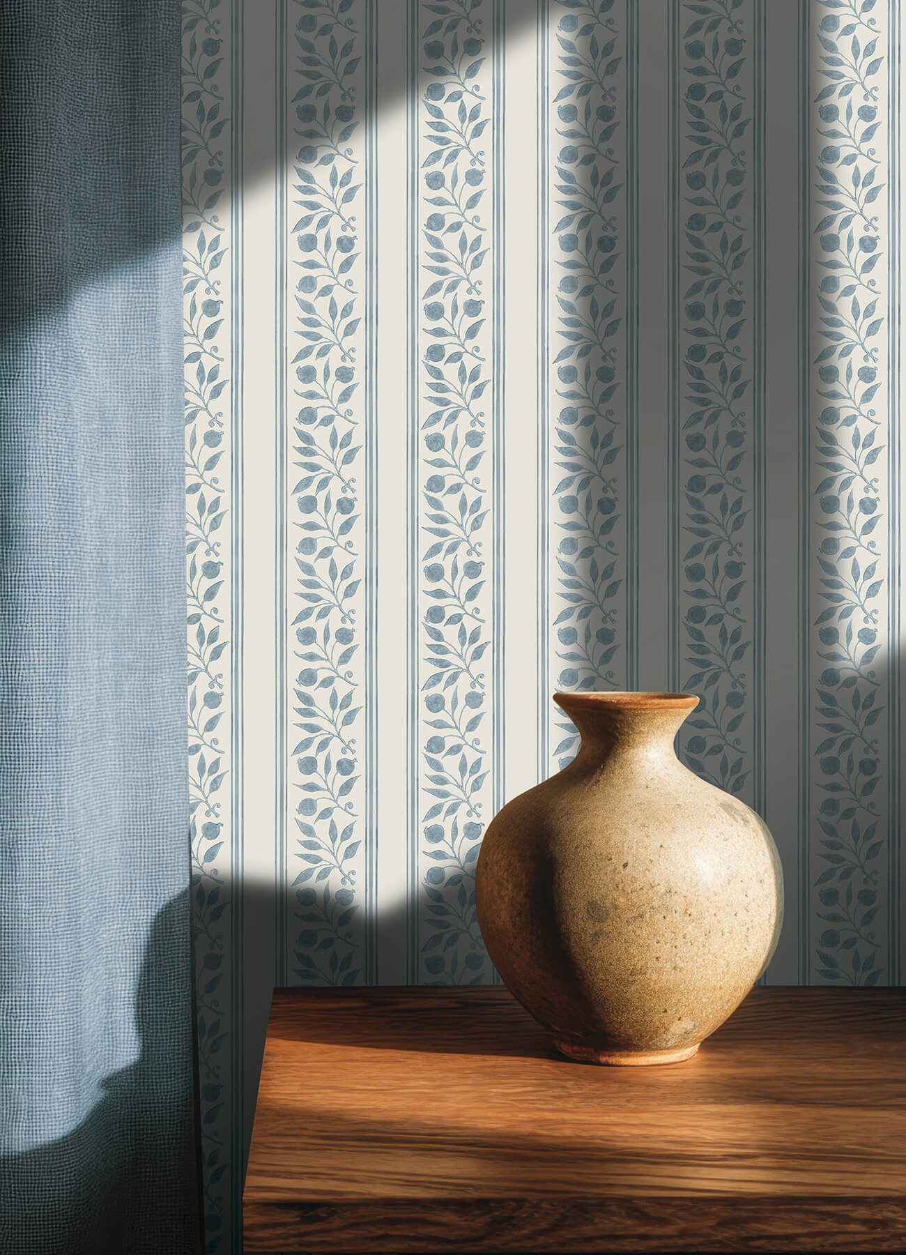 Rosehip Stripe China Blue Peel and Stick Wallpaper - York Wallcoverings - MCS6609 - York Wallcoverings Wallpaper