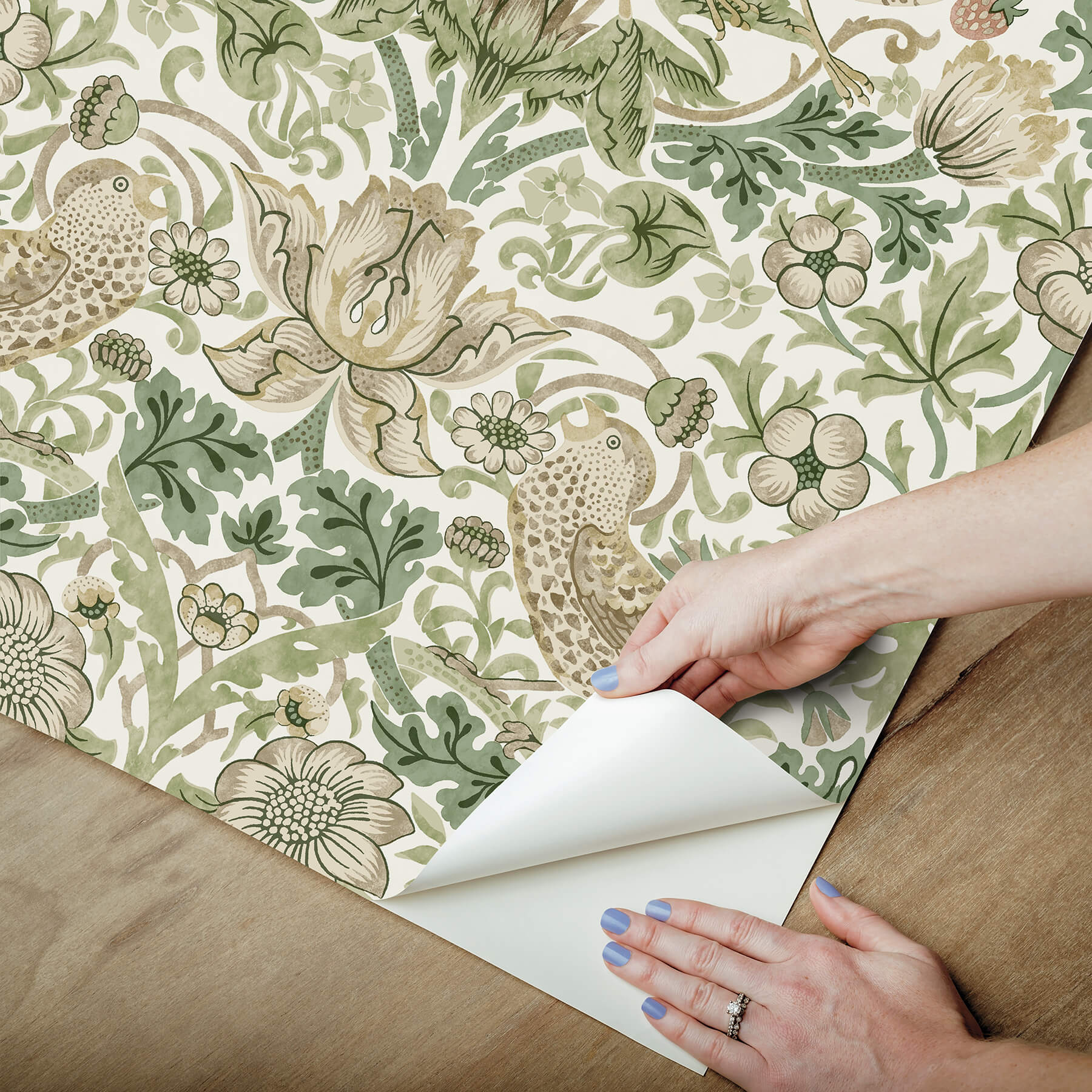 strawberry-thief-fennel-peel-and-stick-wallpaper-york-wallcoverings-mcs6613 - York Wallcoverings Wallpaper