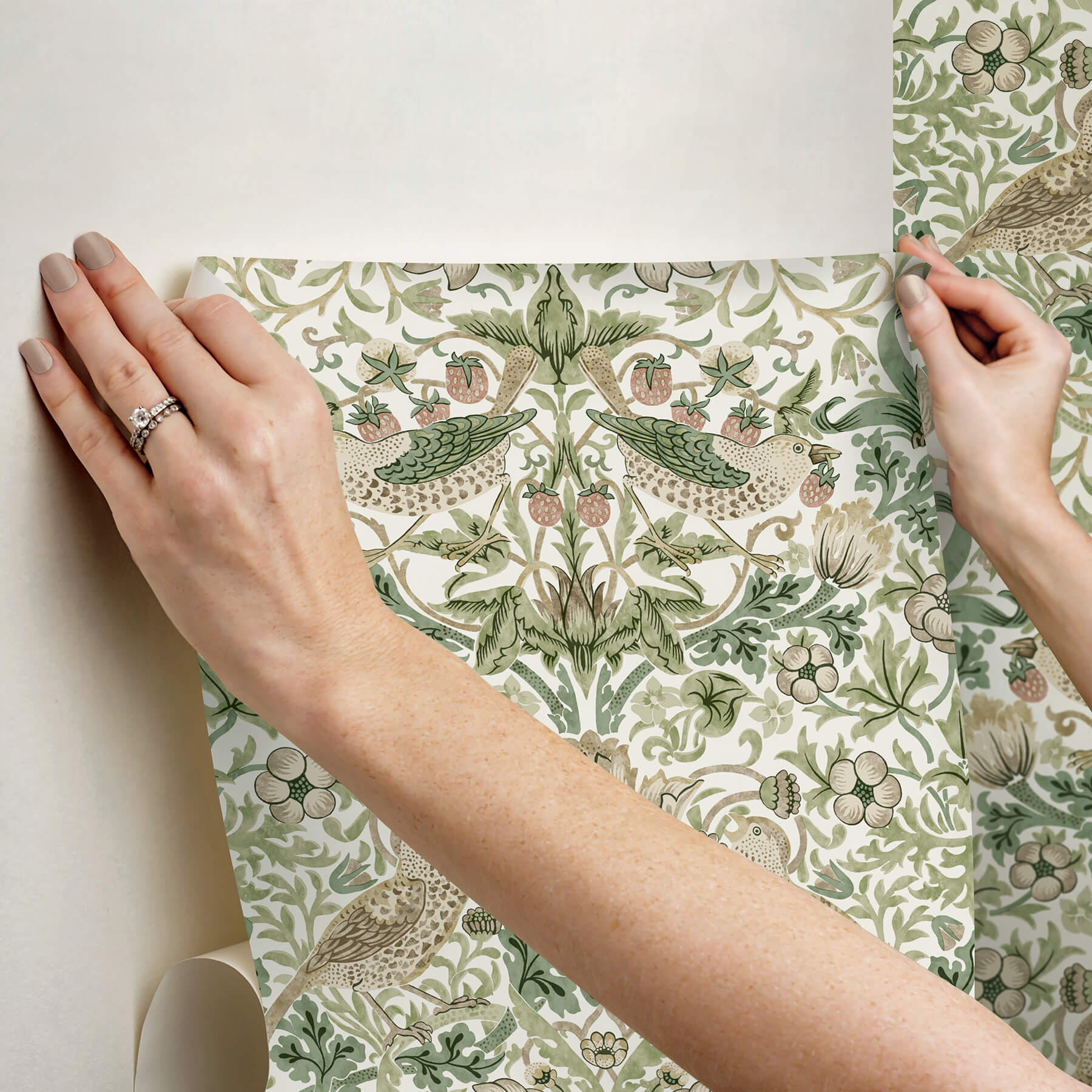 strawberry-thief-fennel-peel-and-stick-wallpaper-york-wallcoverings-mcs6613 - York Wallcoverings Wallpaper