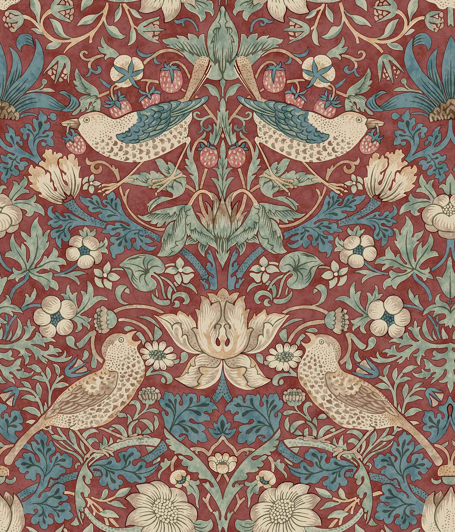 Strawberry Thief Madder Peel and Stick Wallpaper - York Wallcoverings - MCS6614 - York Wallcoverings Wallpaper