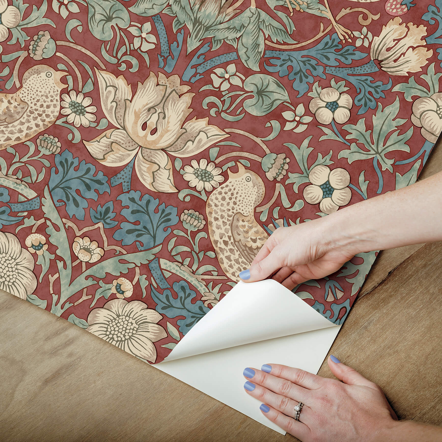 strawberry-thief-madder-peel-and-stick-wallpaper-york-wallcoverings-mcs6614 - York Wallcoverings Wallpaper