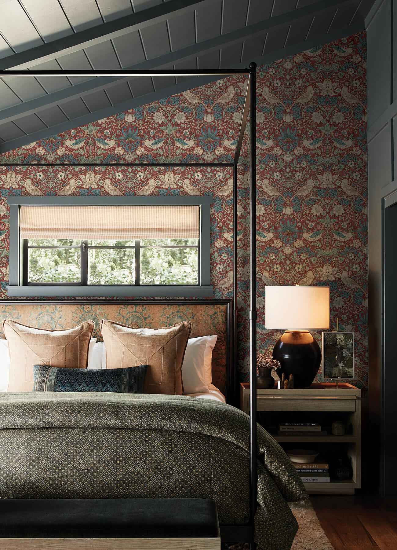 Strawberry Thief Madder Peel and Stick Wallpaper - York Wallcoverings - MCS6614 - York Wallcoverings Wallpaper