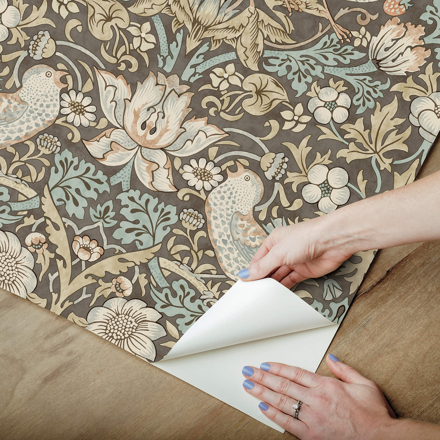 strawberry-thief-mole-peel-and-stick-wallpaper-york-wallcoverings-mcs6616 - York Wallcoverings Wallpaper