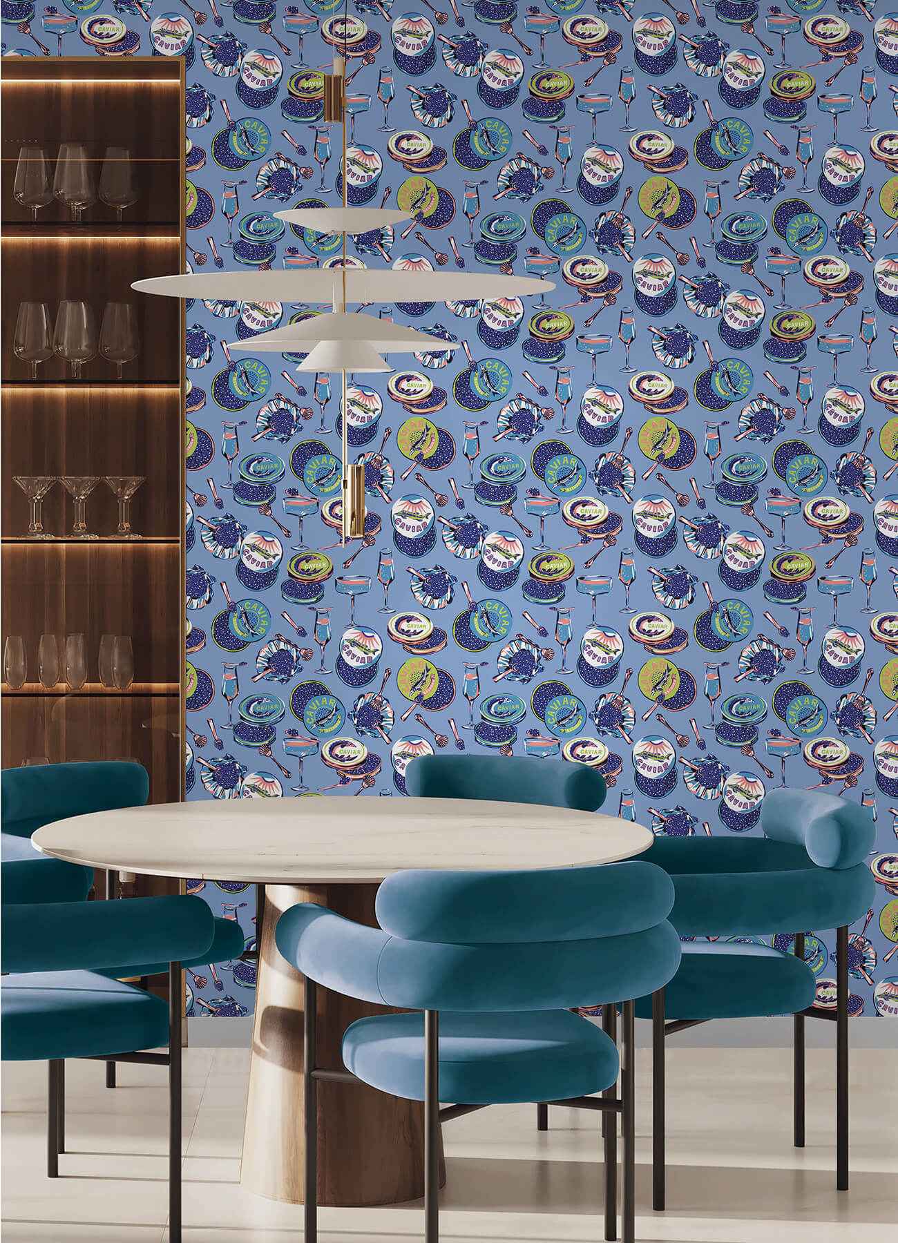 Champagne and Caviar Blue Peel and Stick Wallpaper - York Wallcoverings - PFS6557 - York Wallcoverings Wallpaper