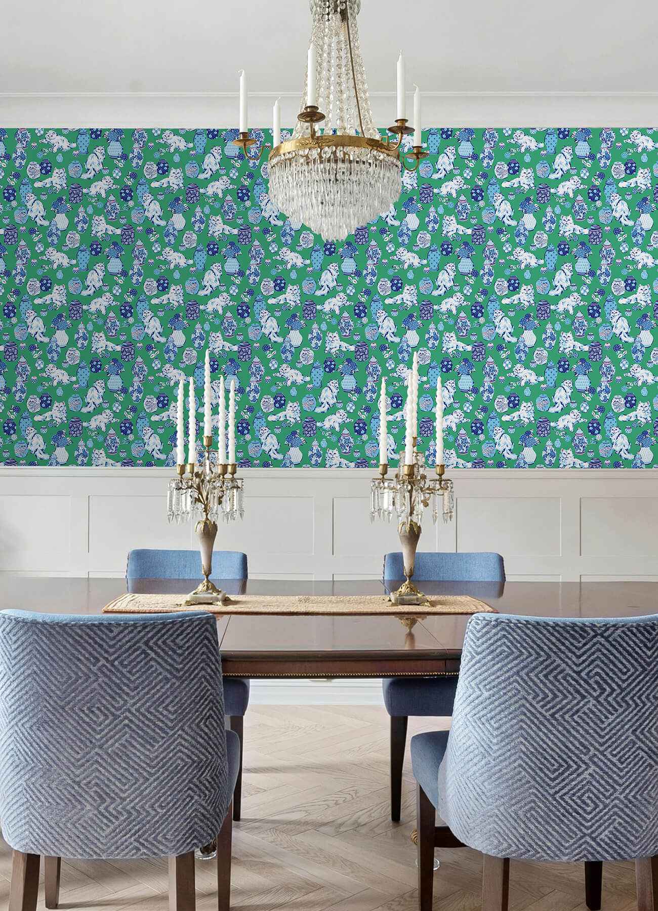 Fancy Cats Green Peel and Stick Wallpaper - York Wallcoverings - PFS6563 - York Wallcoverings Wallpaper