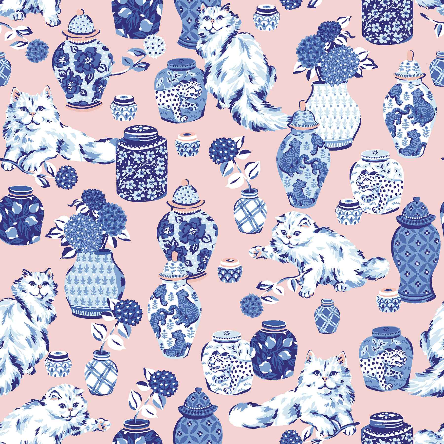 Fancy Cats Pink Peel and Stick Wallpaper - York Wallcoverings - PFS6564