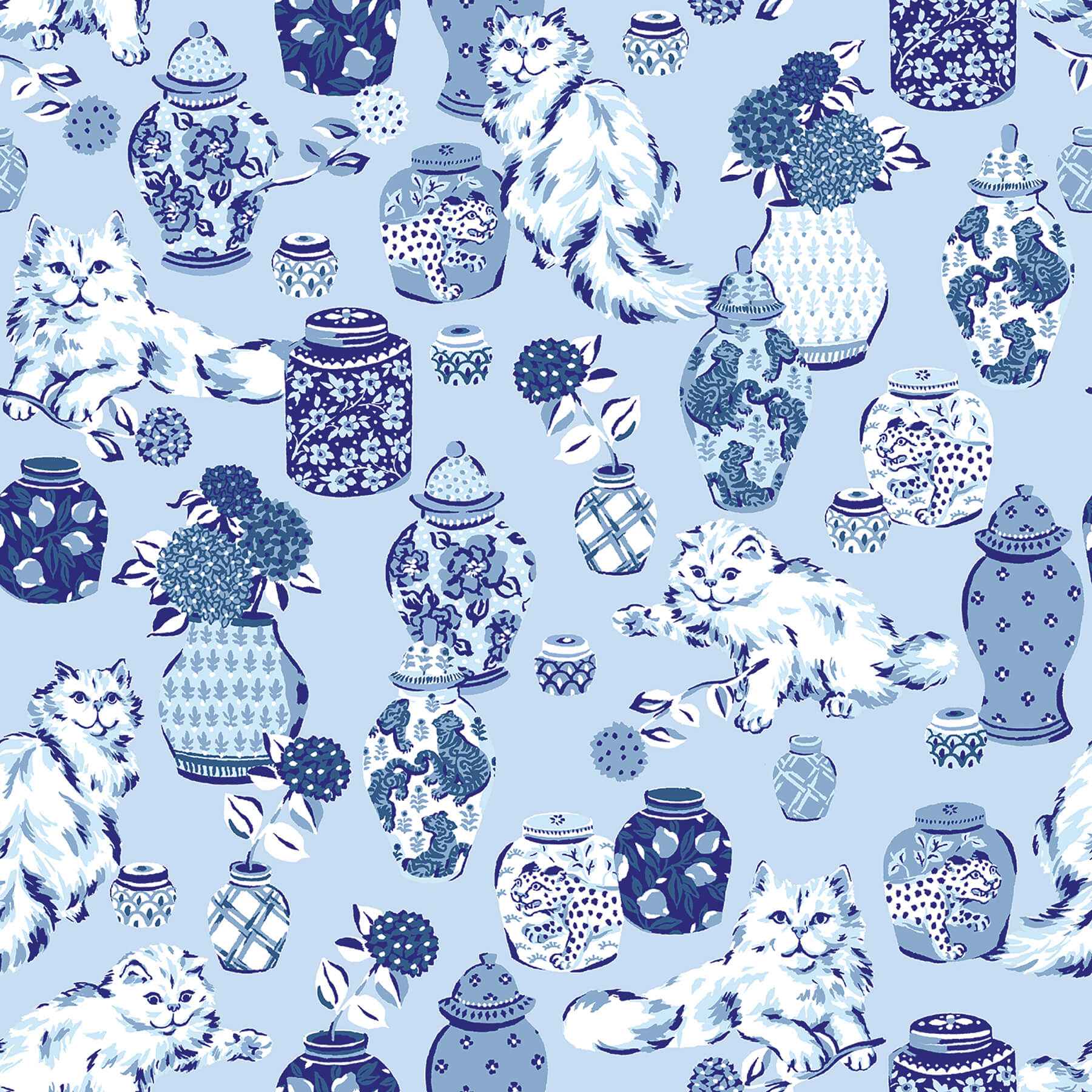 Fancy Cats Blue Peel and Stick Wallpaper - York Wallcoverings - PFS6565 - York Wallcoverings Wallpaper