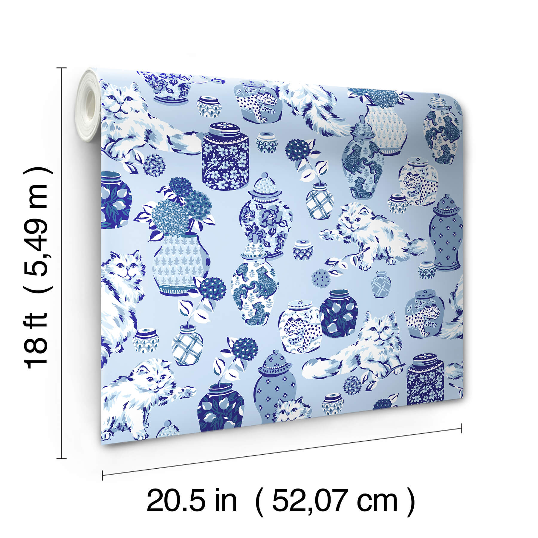 fancy-cats-blue-peel-and-stick-wallpaper-york-wallcoverings-pfs6565 - York Wallcoverings Wallpaper