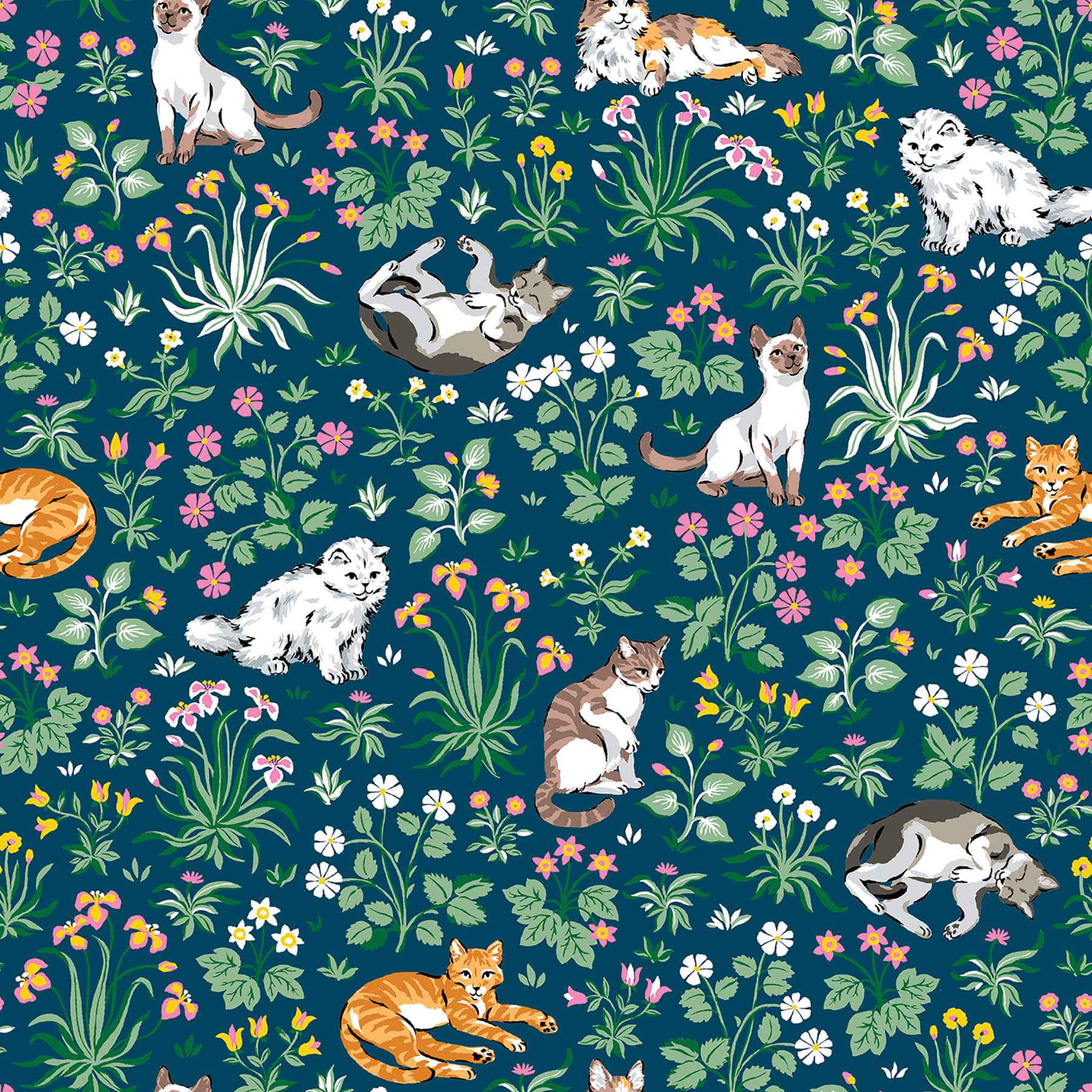 Must Love Cats Indigo Peel and Stick Wallpaper - York Wallcoverings - PFS6566 - York Wallcoverings Wallpaper