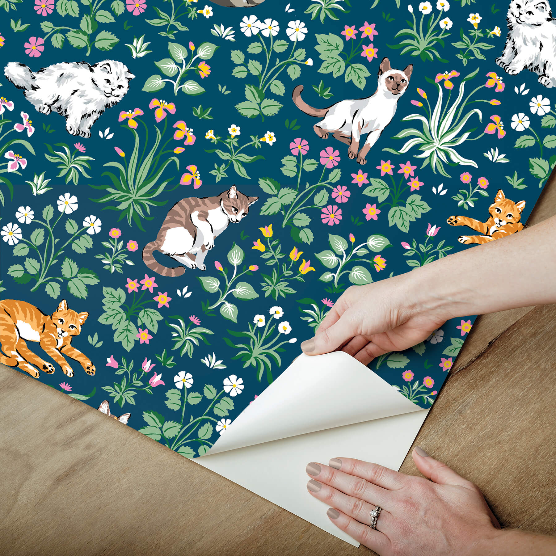 must-love-cats-indigo-peel-and-stick-wallpaper-york-wallcoverings-pfs6566 - York Wallcoverings Wallpaper
