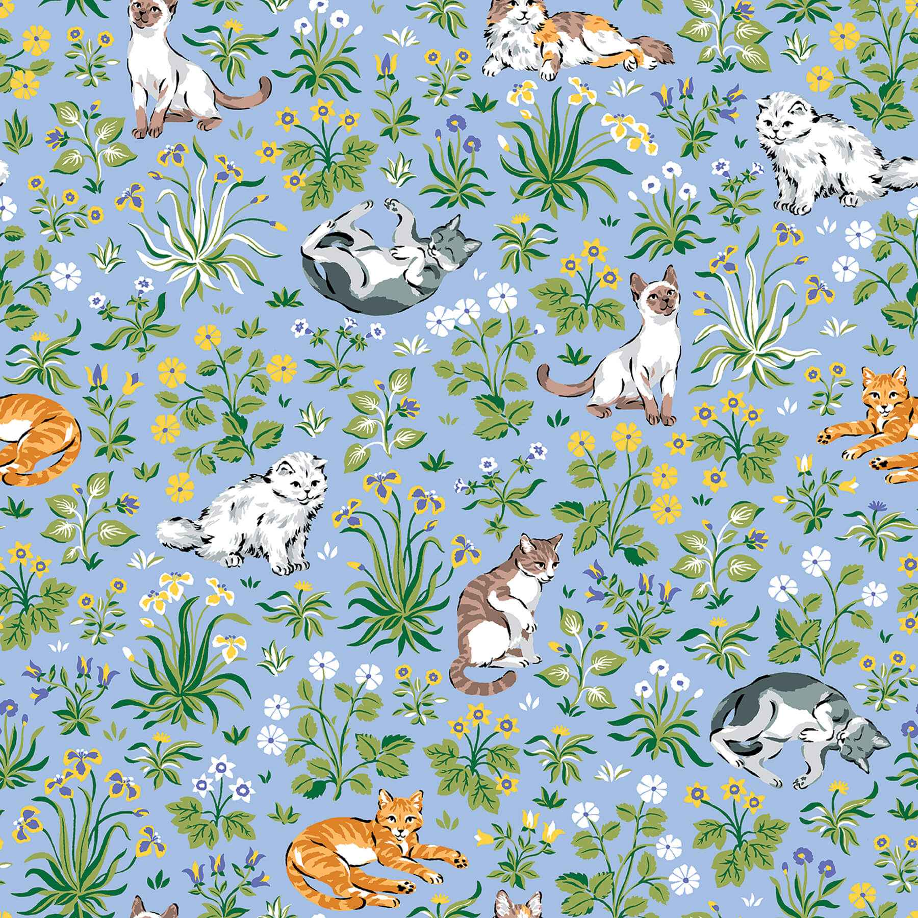 Must Love Cats Blue Peel and Stick Wallpaper - York Wallcoverings - PFS6567 - York Wallcoverings Wallpaper
