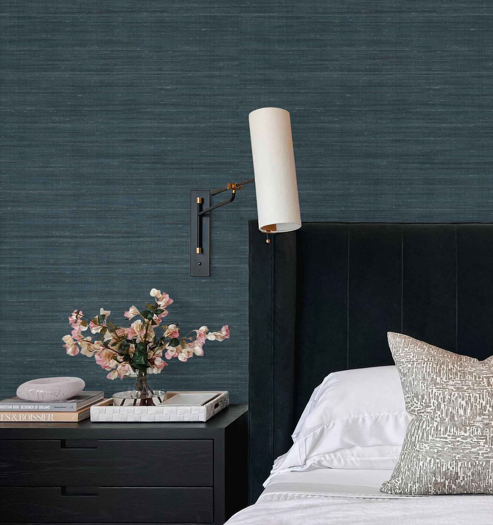 Sari Silk Slate Faux Fabric Wallpaper - York Wallcoverings - UW1005N - York Wallcoverings Wallpaper