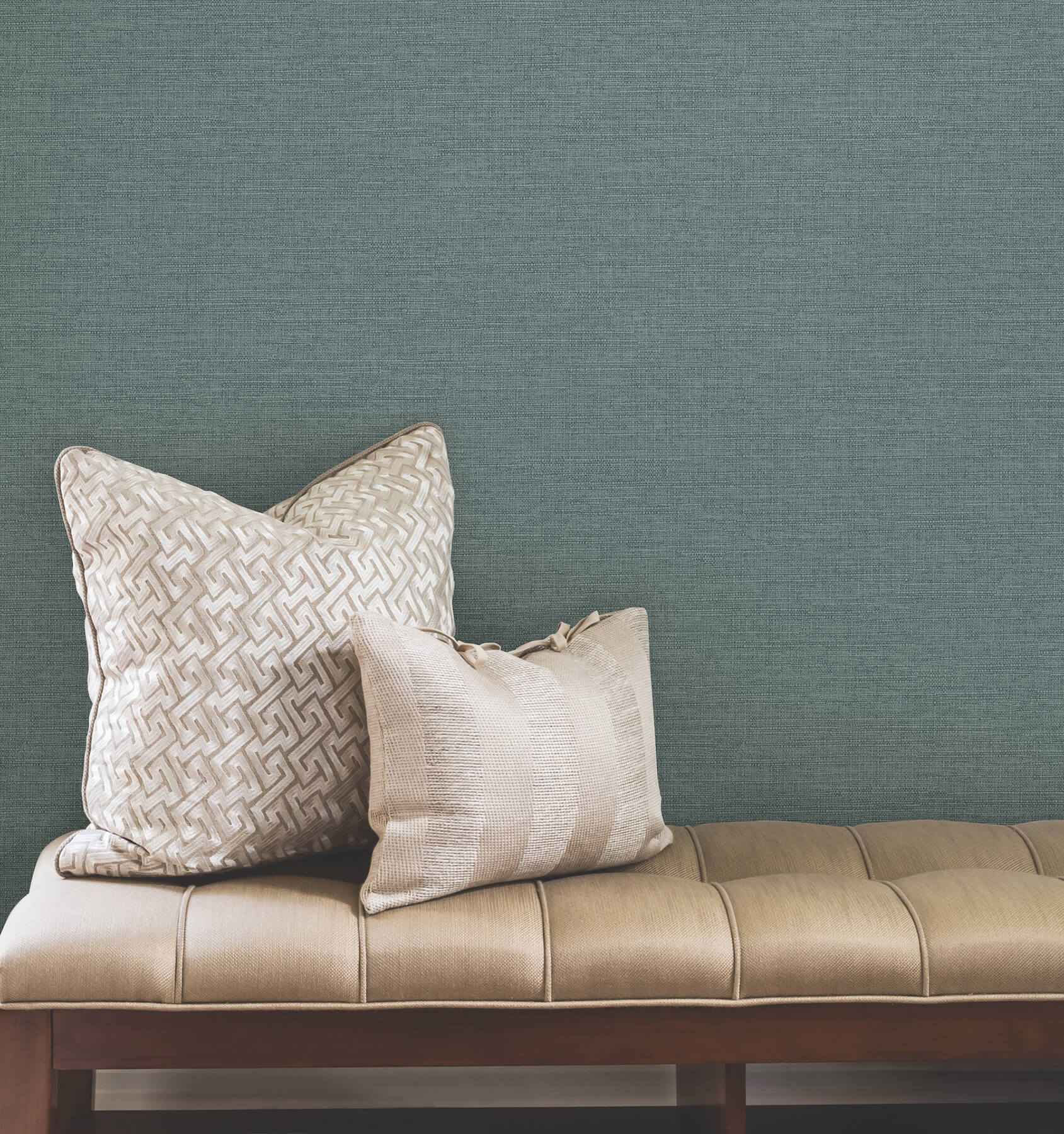 Terrene Teal Faux Linen Wallpaper - York Wallcoverings - UW1019N - York Wallcoverings Wallpaper