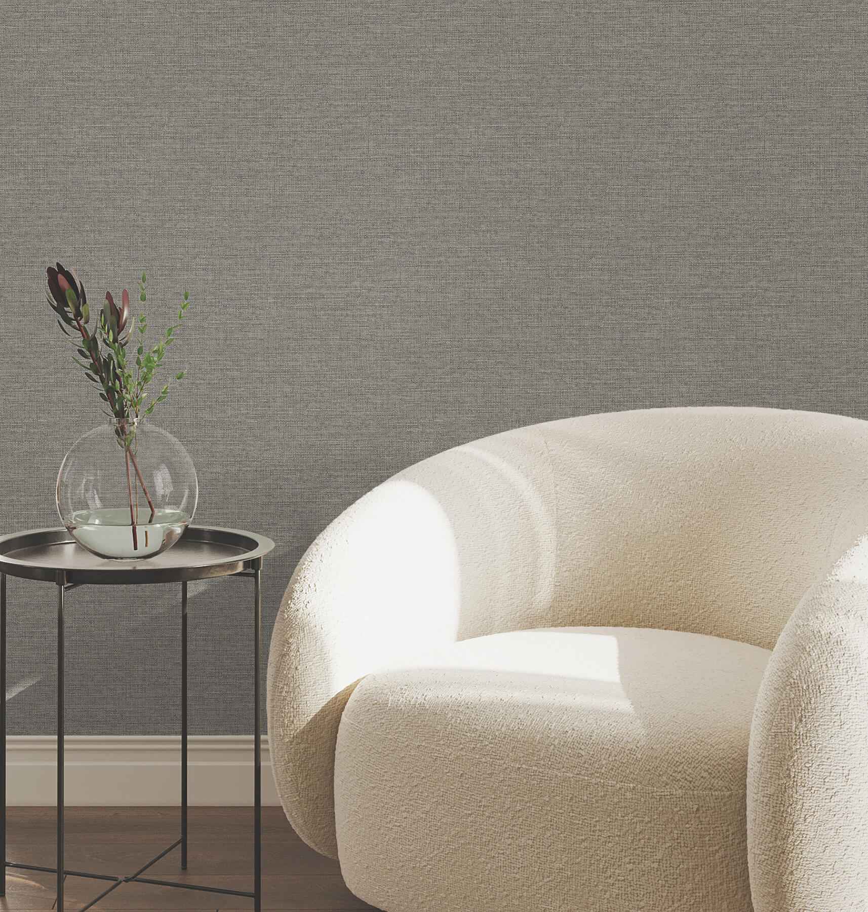 Terrene Charcoal Faux Linen Wallpaper - York Wallcoverings - UW1020N - York Wallcoverings Wallpaper