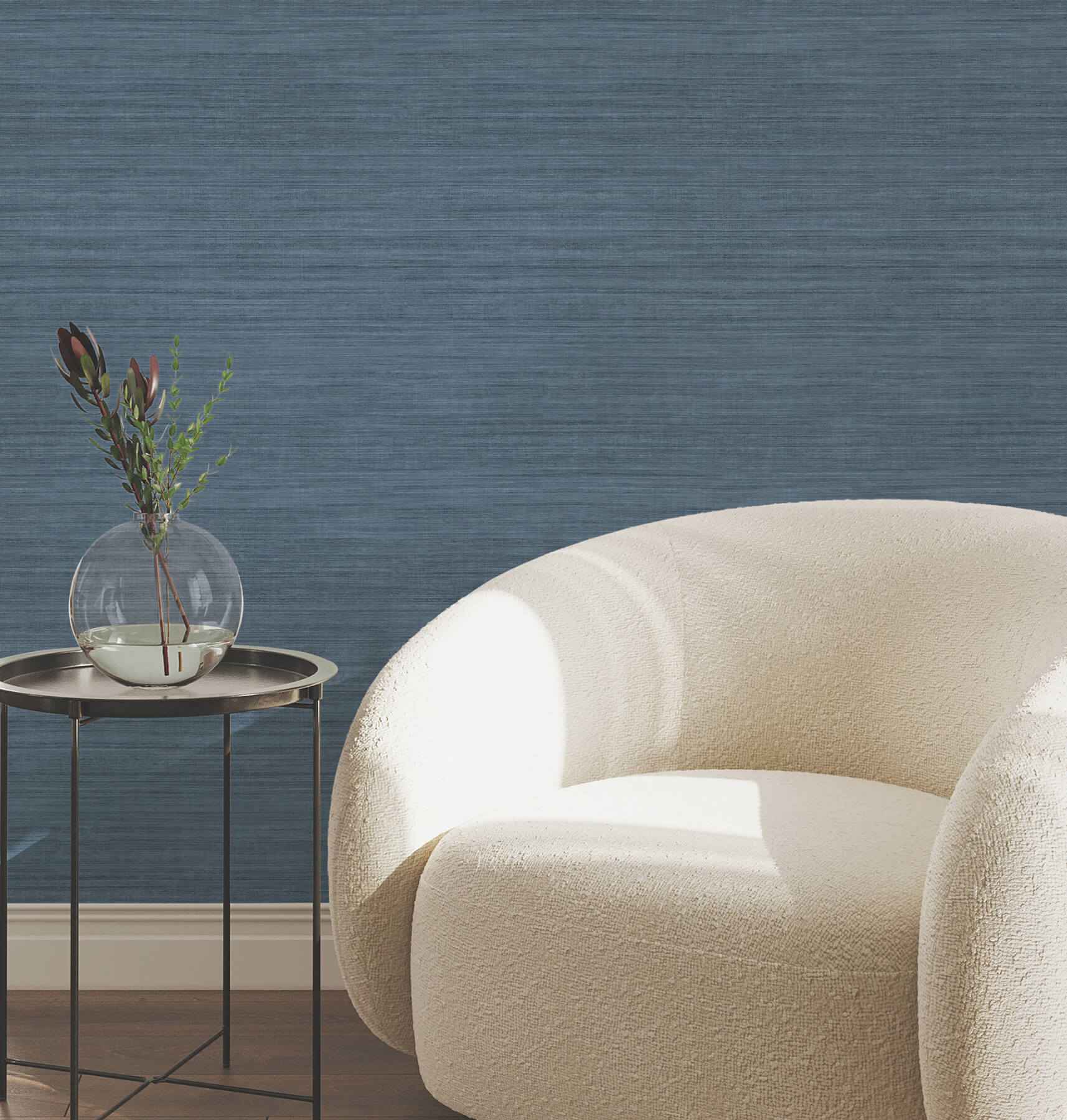 Silk Essence Indigo Faux Fabric Wallpaper - York Wallcoverings - UW1107N - York Wallcoverings Wallpaper