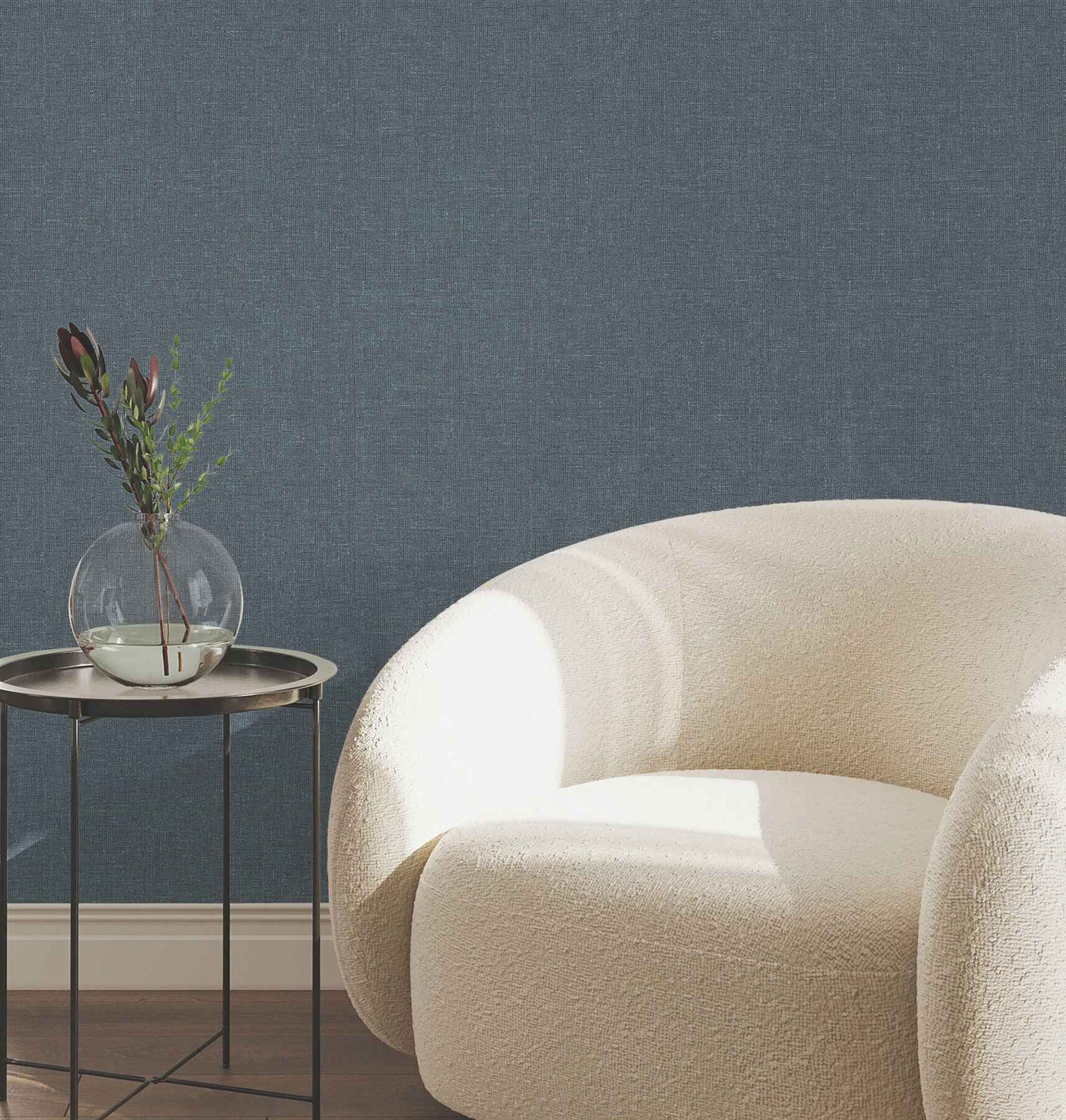Heathered Linen Indigo Faux Fabric Wallpaper - York Wallcoverings - UW1127N - York Wallcoverings Wallpaper