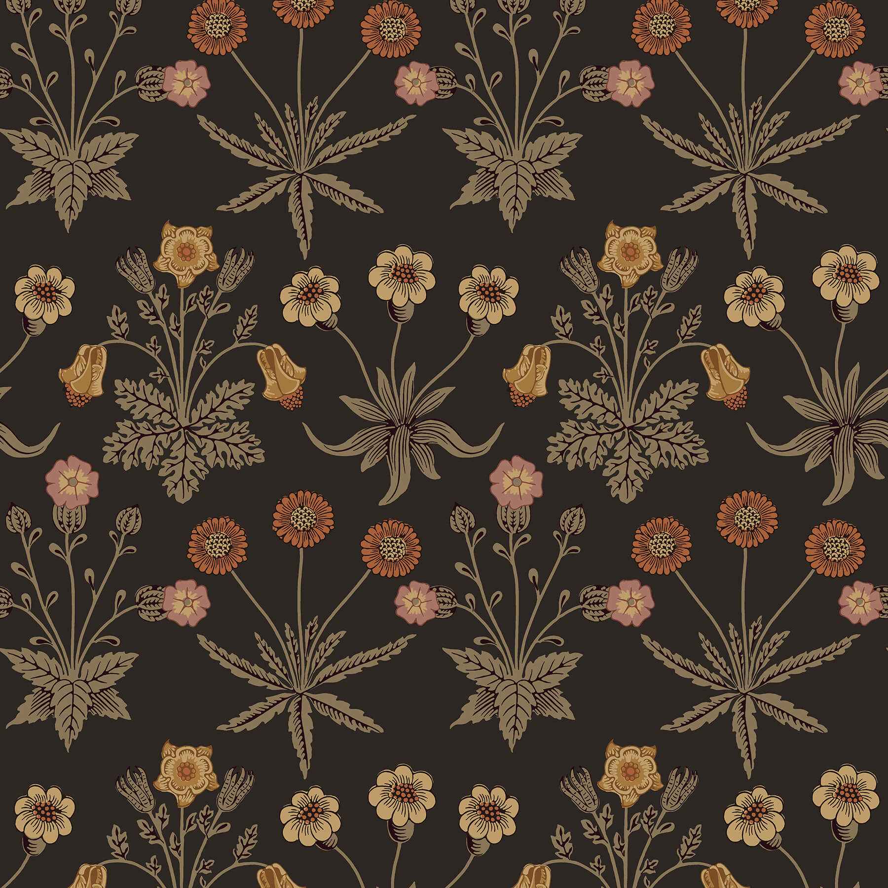 Daisy Chocolate and Paprika Peel and Stick Wallpaper - York Wallcoverings - MCS6598