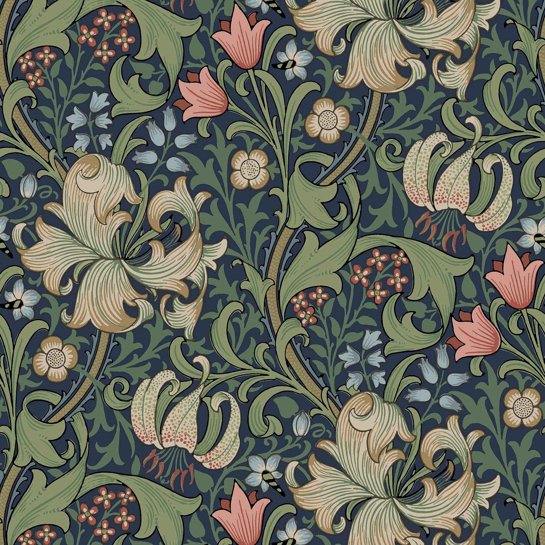 Golden Lily Indigo and Rose Peel and Stick Wallpaper - York Wallcoverings - MCS6602