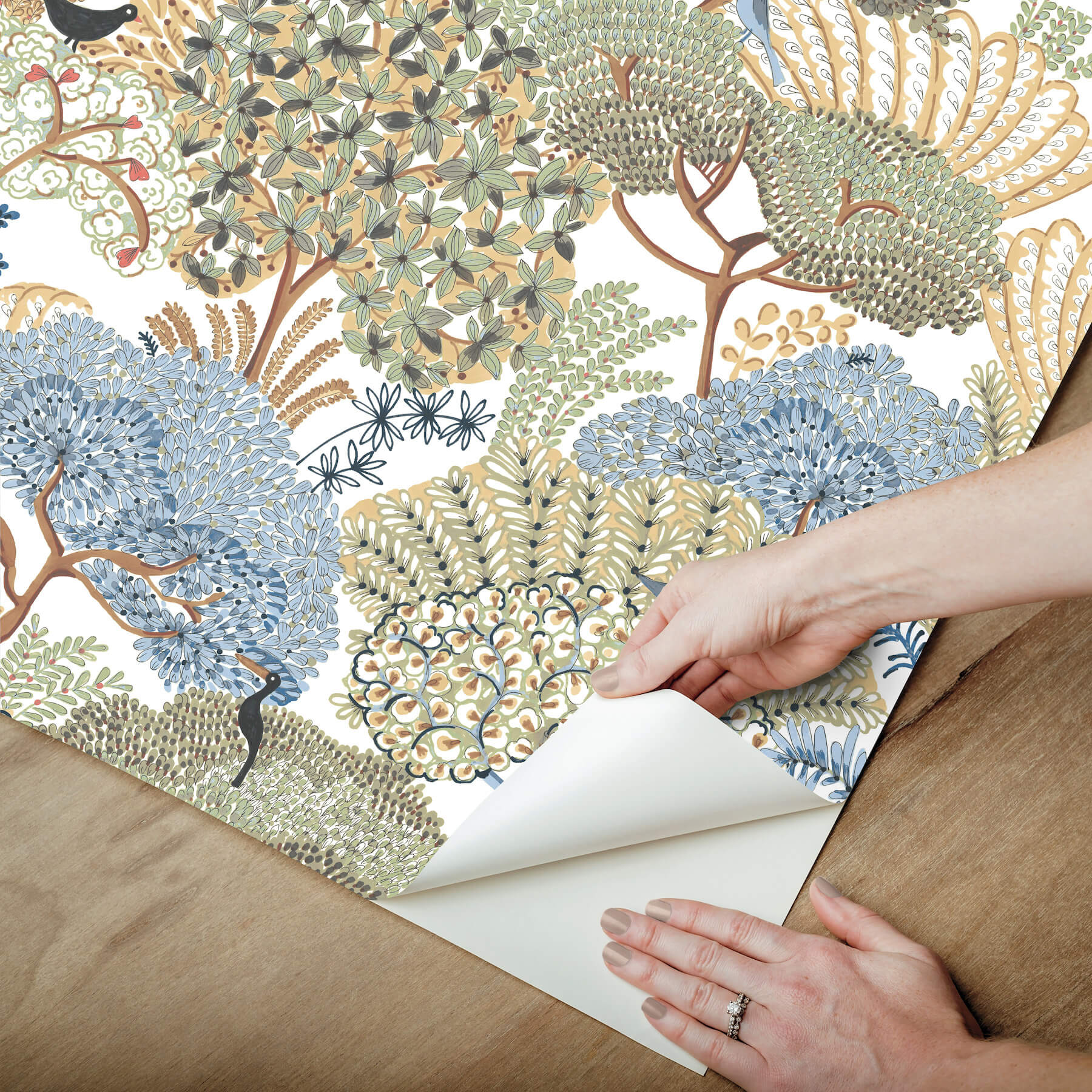 everbloom-forest-butter-botanical-peel-stick-wallpaper-york-wallcoverings-psw1695rl - York Wallcoverings Wallpaper