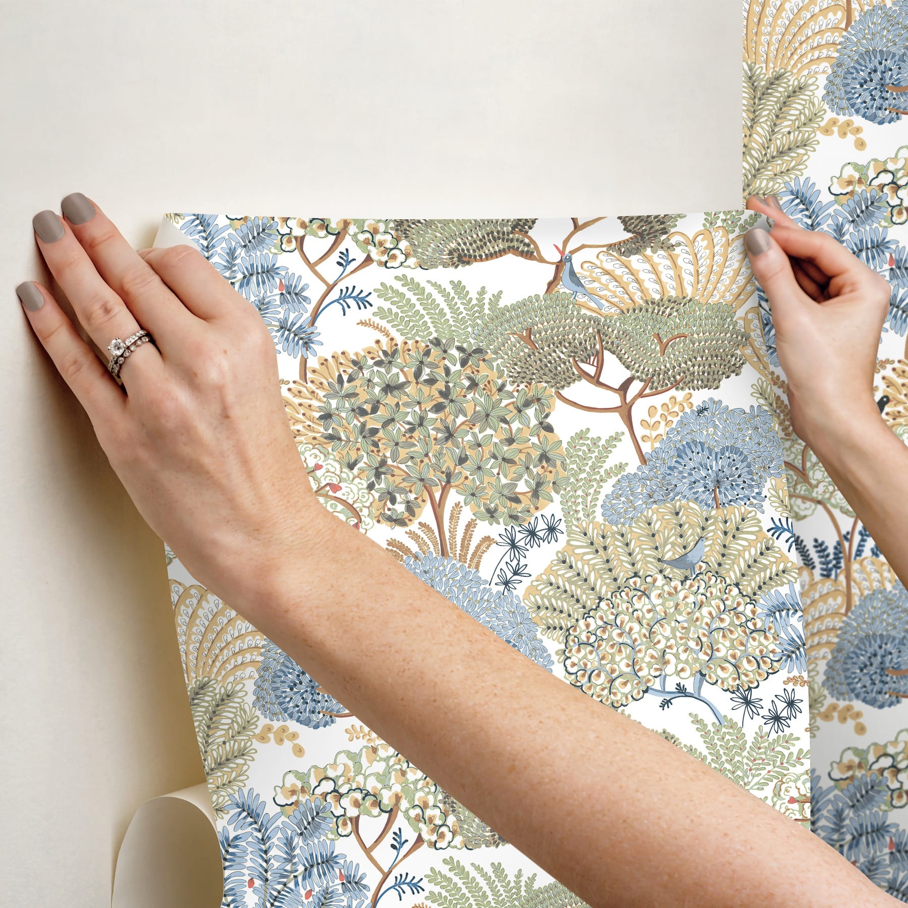 everbloom-forest-butter-botanical-peel-stick-wallpaper-york-wallcoverings-psw1695rl - York Wallpaper Wallpaper
