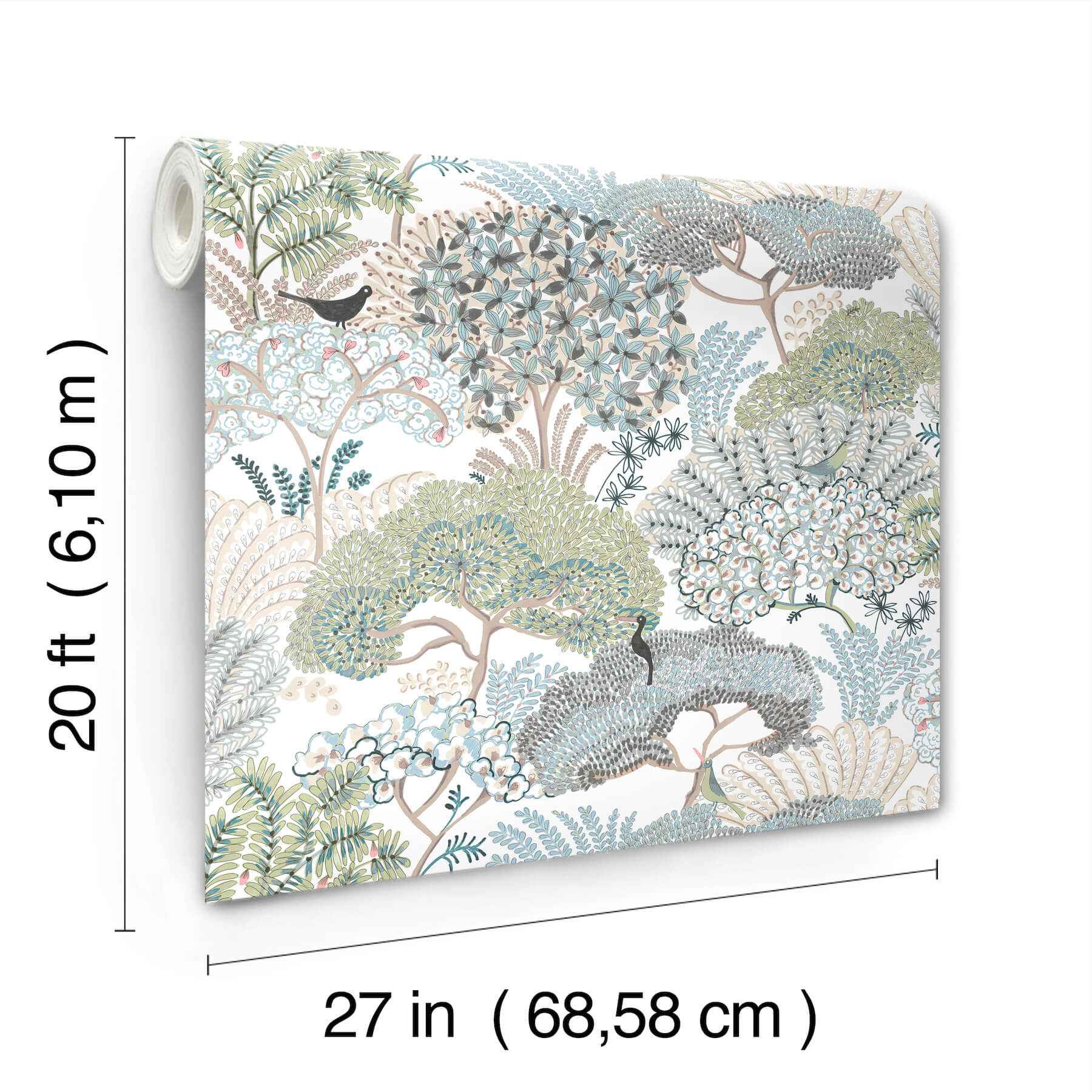 Everbloom Forest Aqua Botanical Peel Stick Wallpaper - York Wallcoverings - PSW1696RL - York Wallcoverings Wallpaper