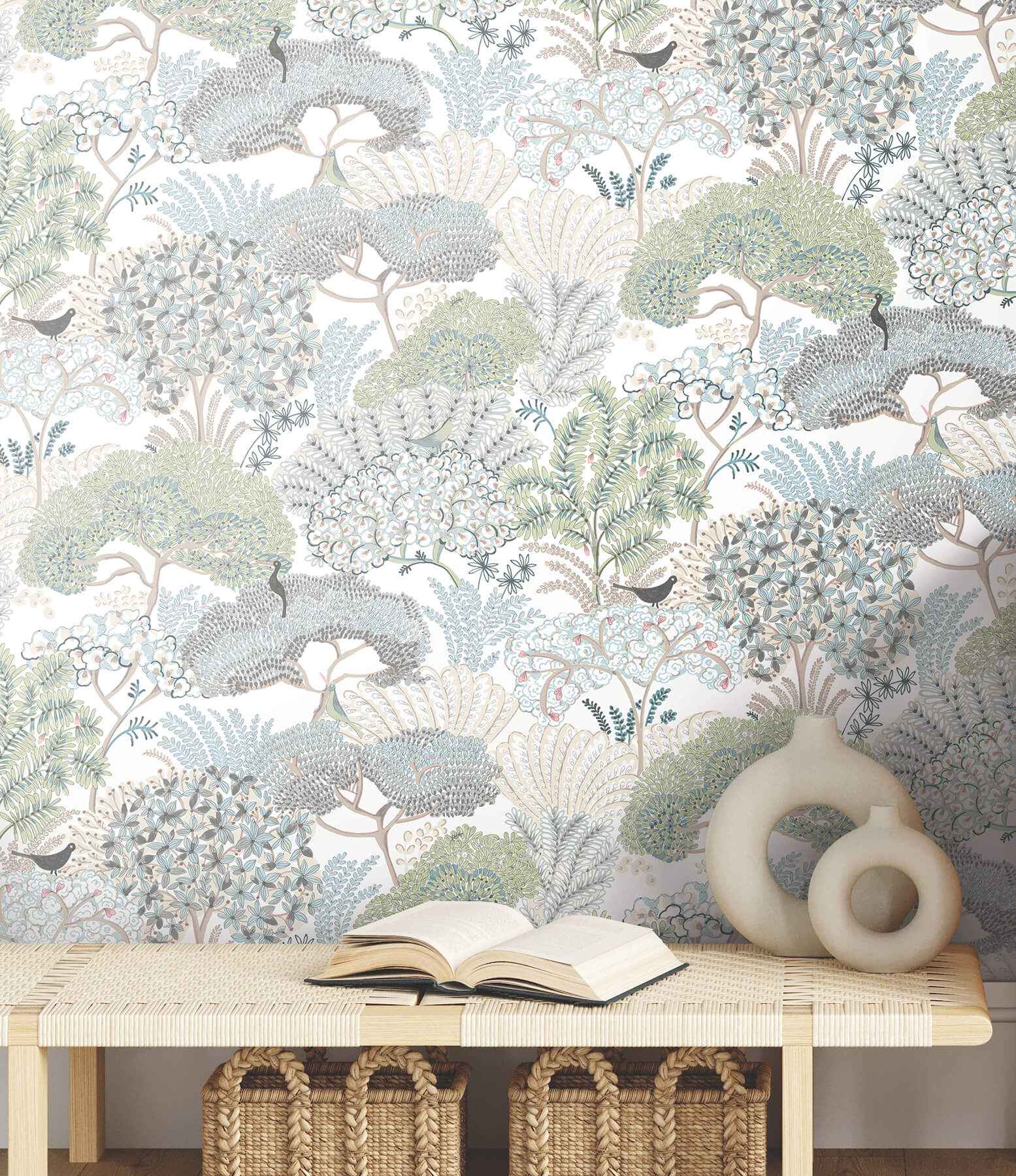 Everbloom Forest Aqua Botanical Peel Stick Wallpaper - York Wallcoverings - PSW1696RL - York Wallcoverings Wallpaper