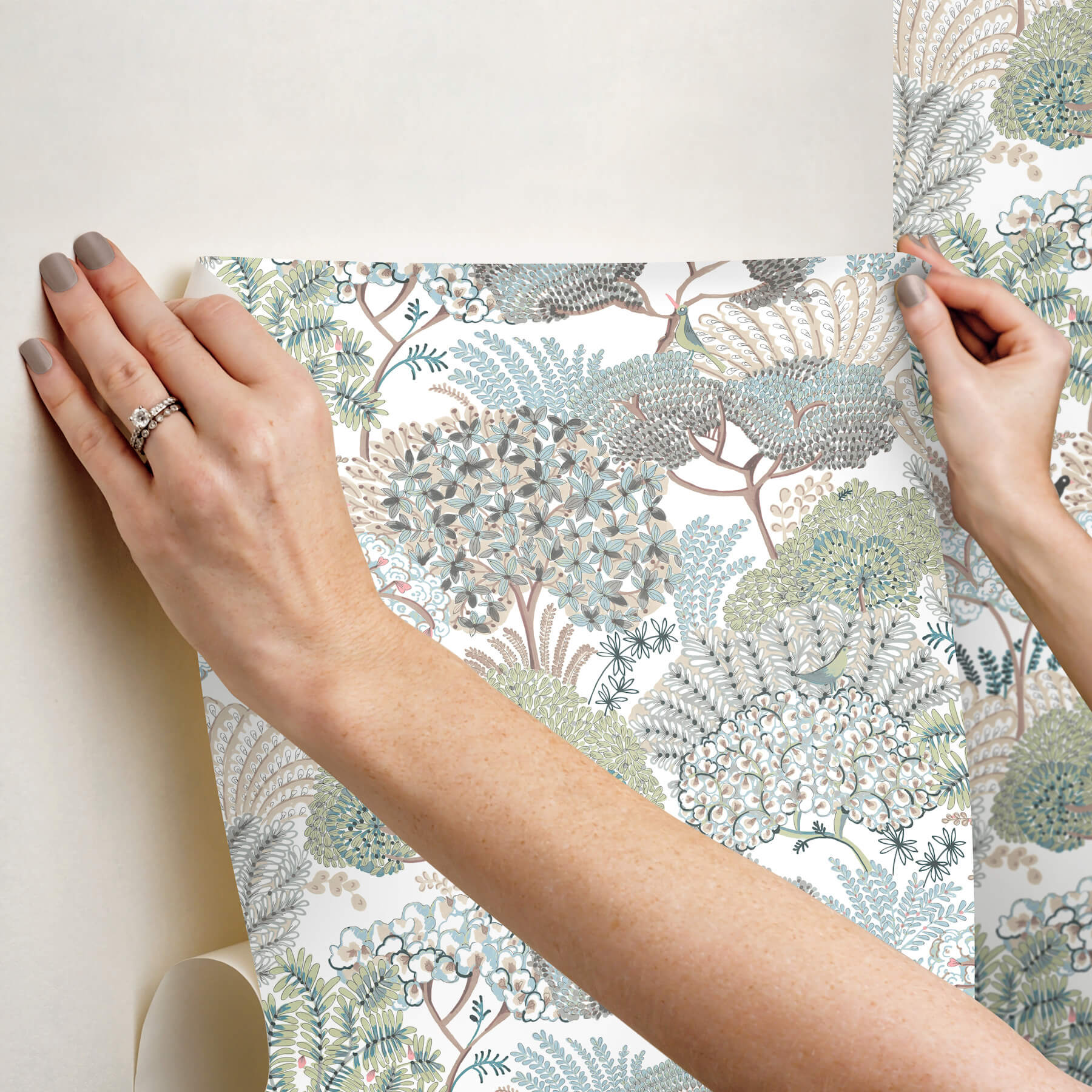 everbloom-forest-aqua-botanical-peel-stick-wallpaper-york-wallcoverings-psw1696rl - York Wallcoverings Wallpaper