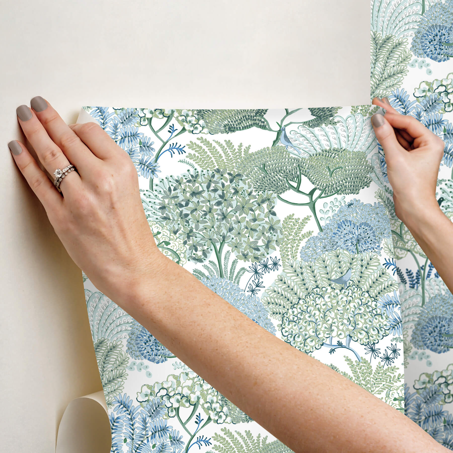 everbloom-forest-green-botanical-peel-stick-wallpaper-york-wallcoverings-psw1697rl - York Wallcoverings Wallpaper