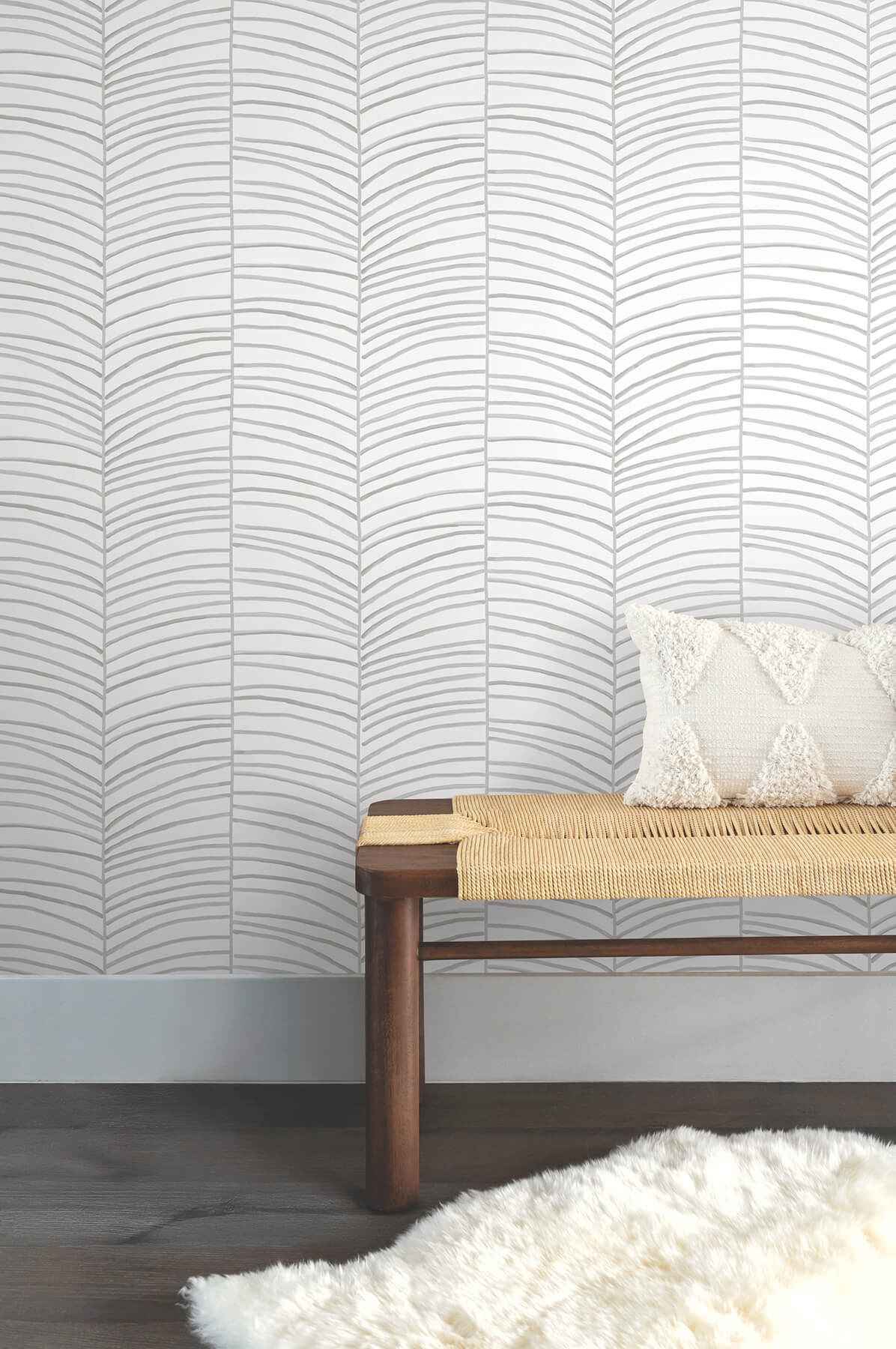 Cascade Palm Grey Chic Tropics Peel and - York Wallcoverings - PSW1701RL - York Wallcoverings Wallpaper