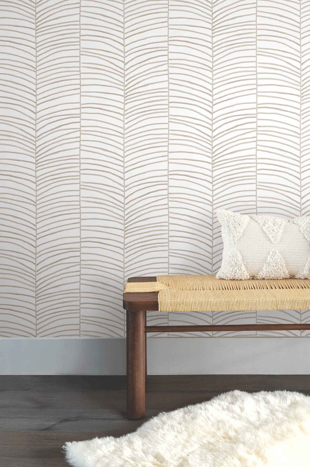 Cascade Palm Taupe Chic Tropics Peel Stick Wallpaper - York Wallcoverings - PSW1702RL - York Wallcoverings Wallpaper