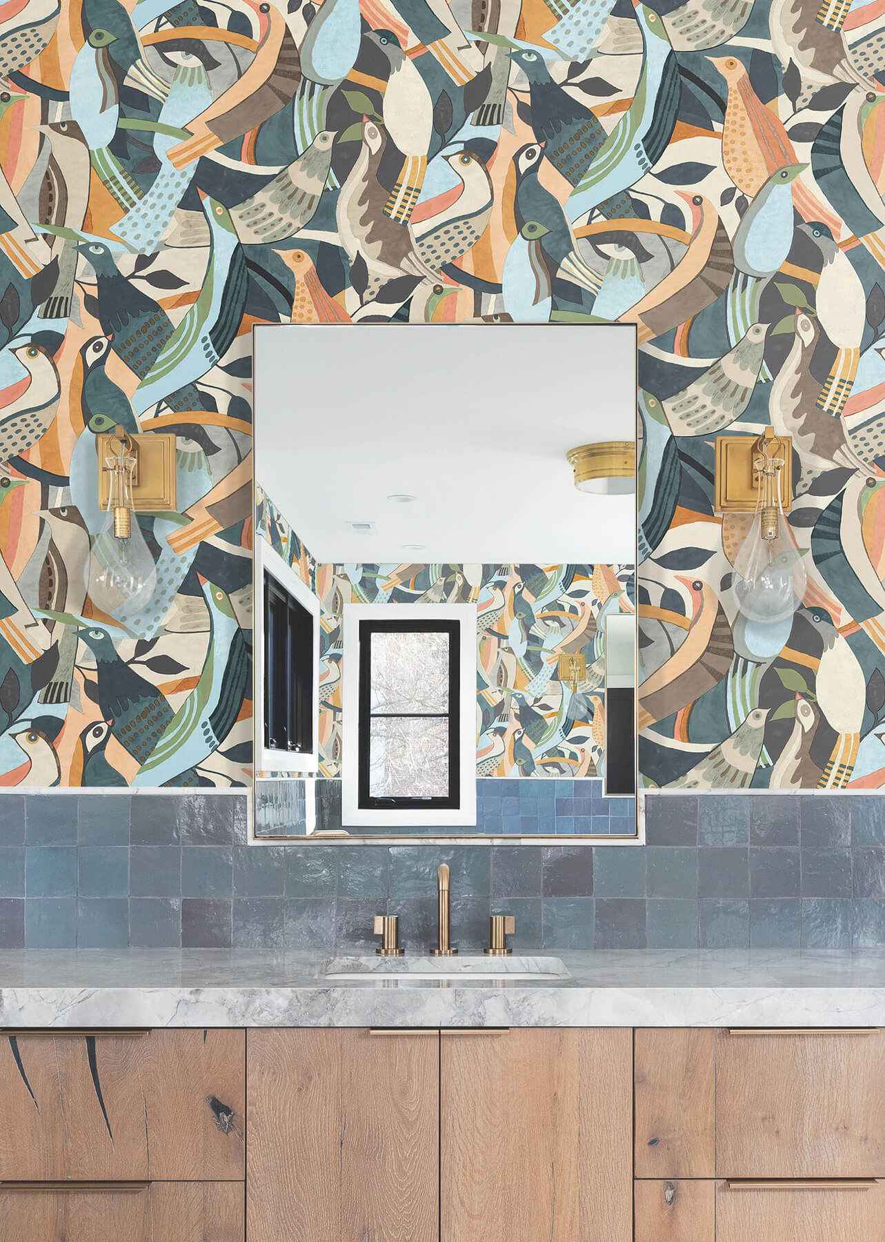 Fauvist Flock Coral Abstract Peel Stick Wallpaper - York Wallcoverings - PSW1707RL - York Wallcoverings Wallpaper