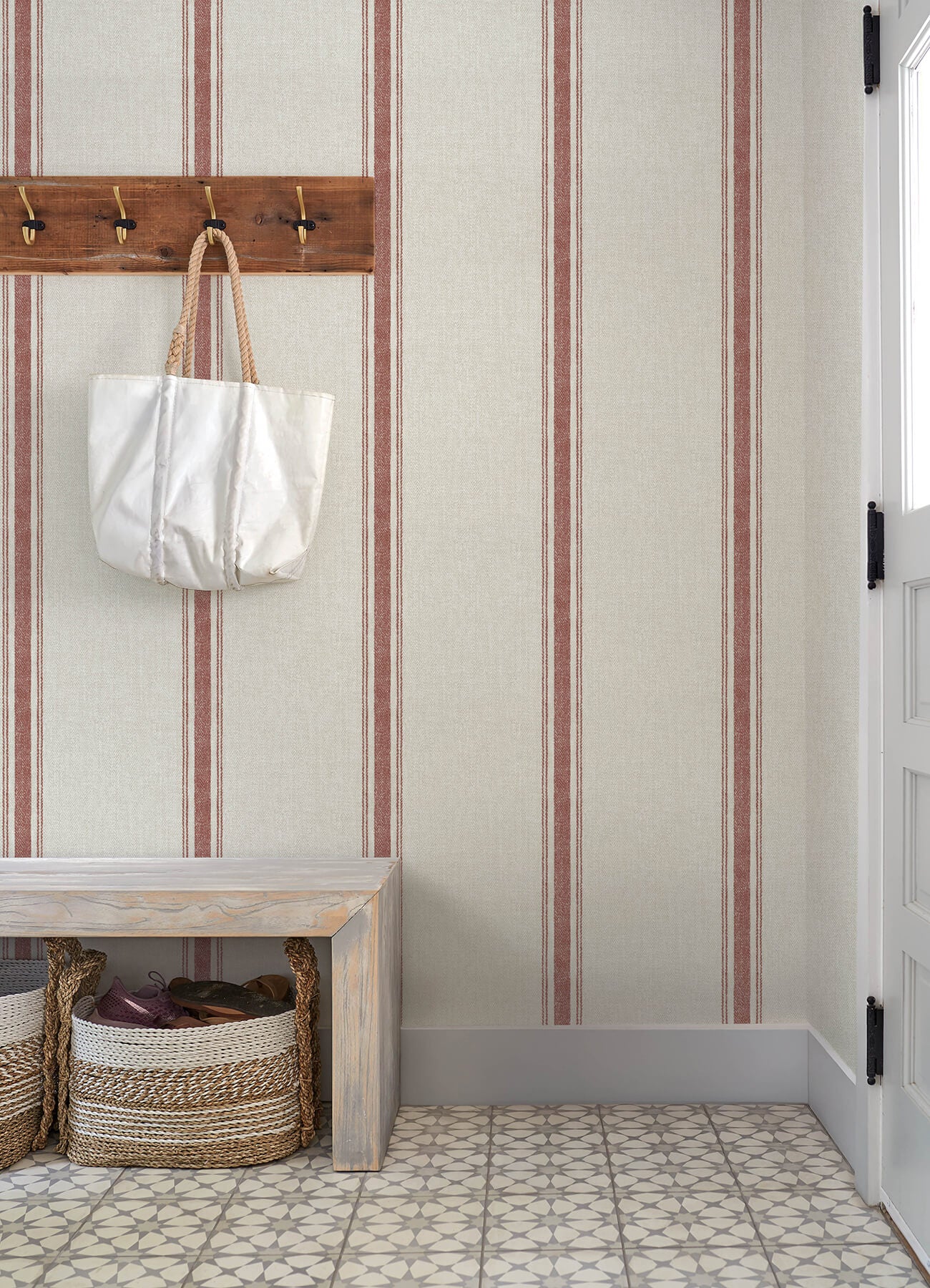 linette-red-fabric-stripe-wallpaper-york-wallcoverings-4192-12464 - York Wallcoverings Wallpaper