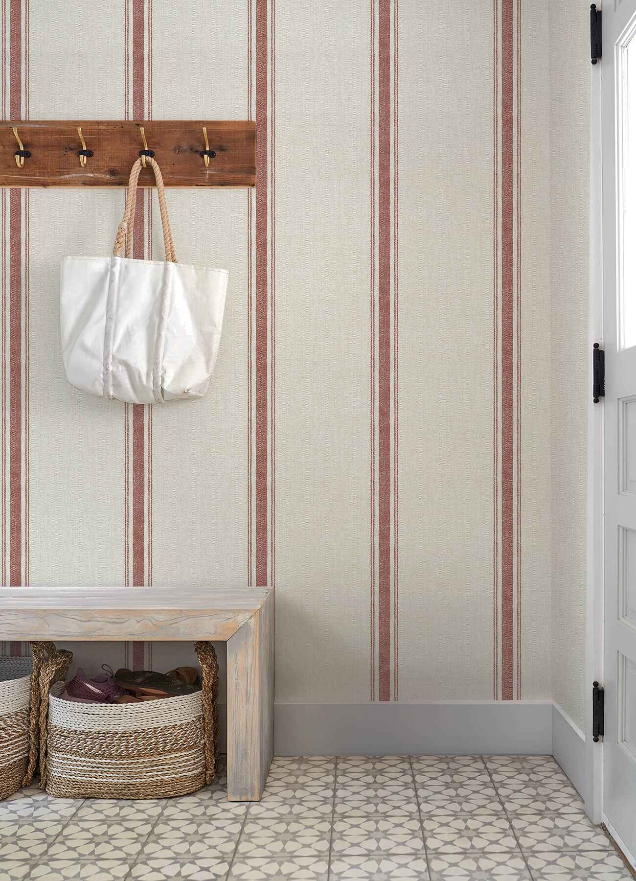 Linette Red Fabric Stripe Wallpaper - York Wallcoverings - 4192-12464 - York Wallcoverings Wallpaper